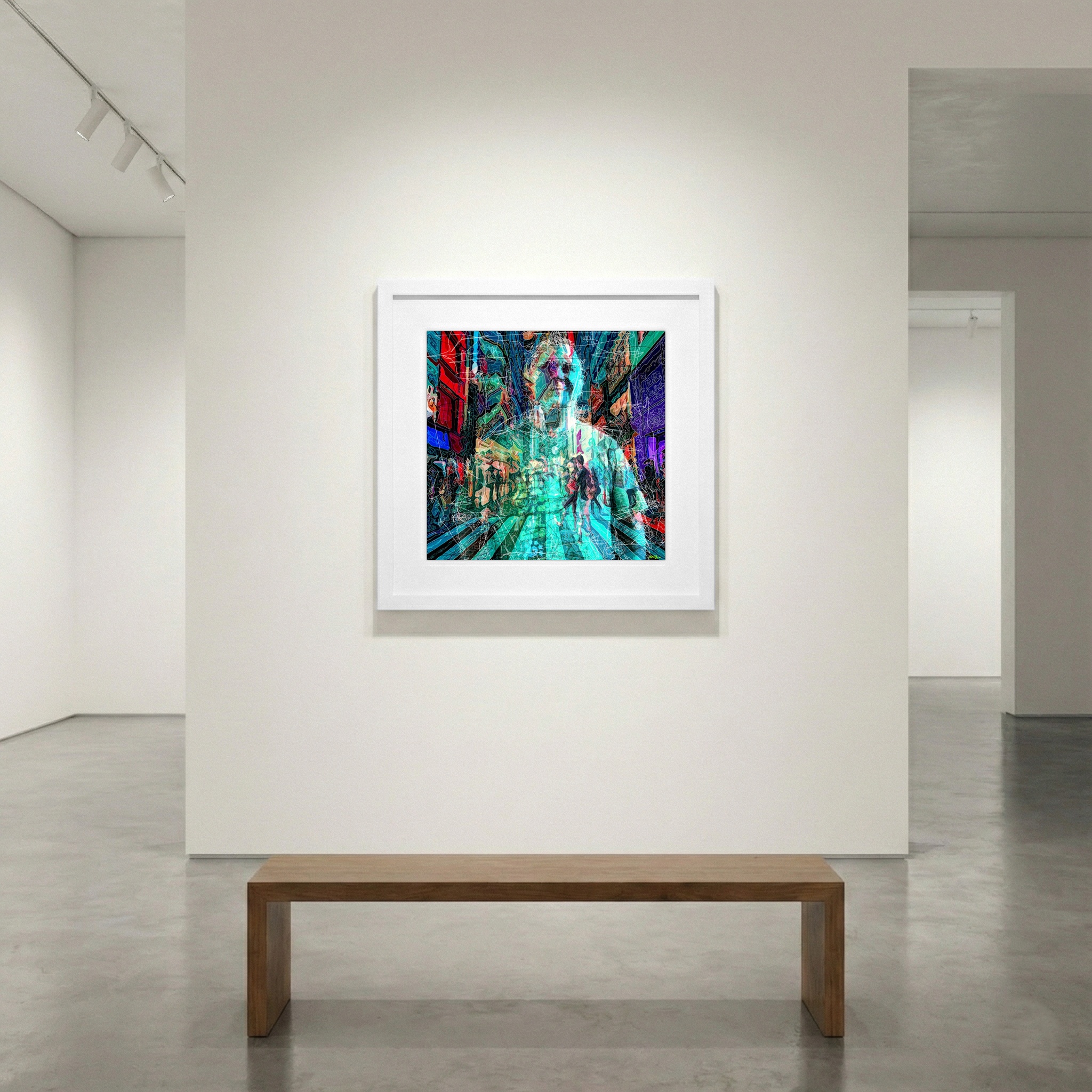 Teal and Red Urban Reflection Digital Art — art on the wall, room interior preview 1