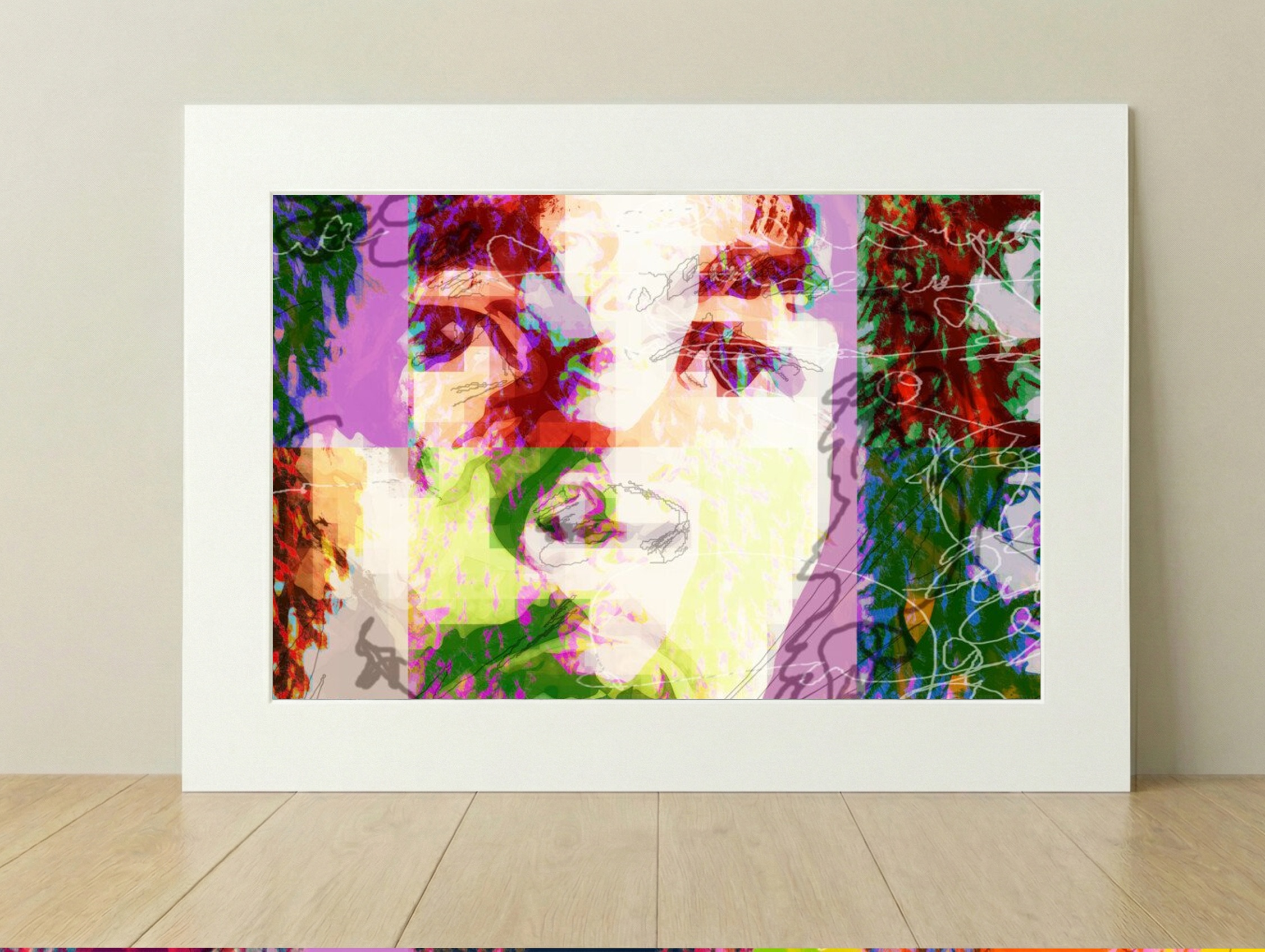 Kaleidoscopic Bob Marley in Red and Black — art on the wall, room interior preview 1