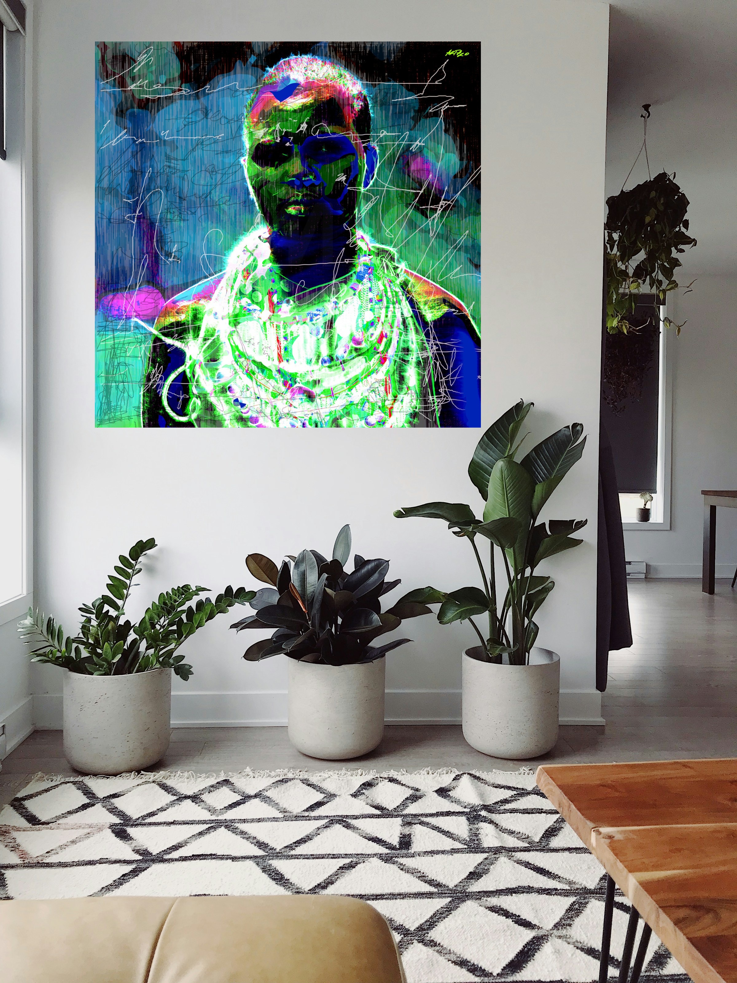Neon Hues of a Massai Woman Digital Art — art on the wall, room interior preview 3