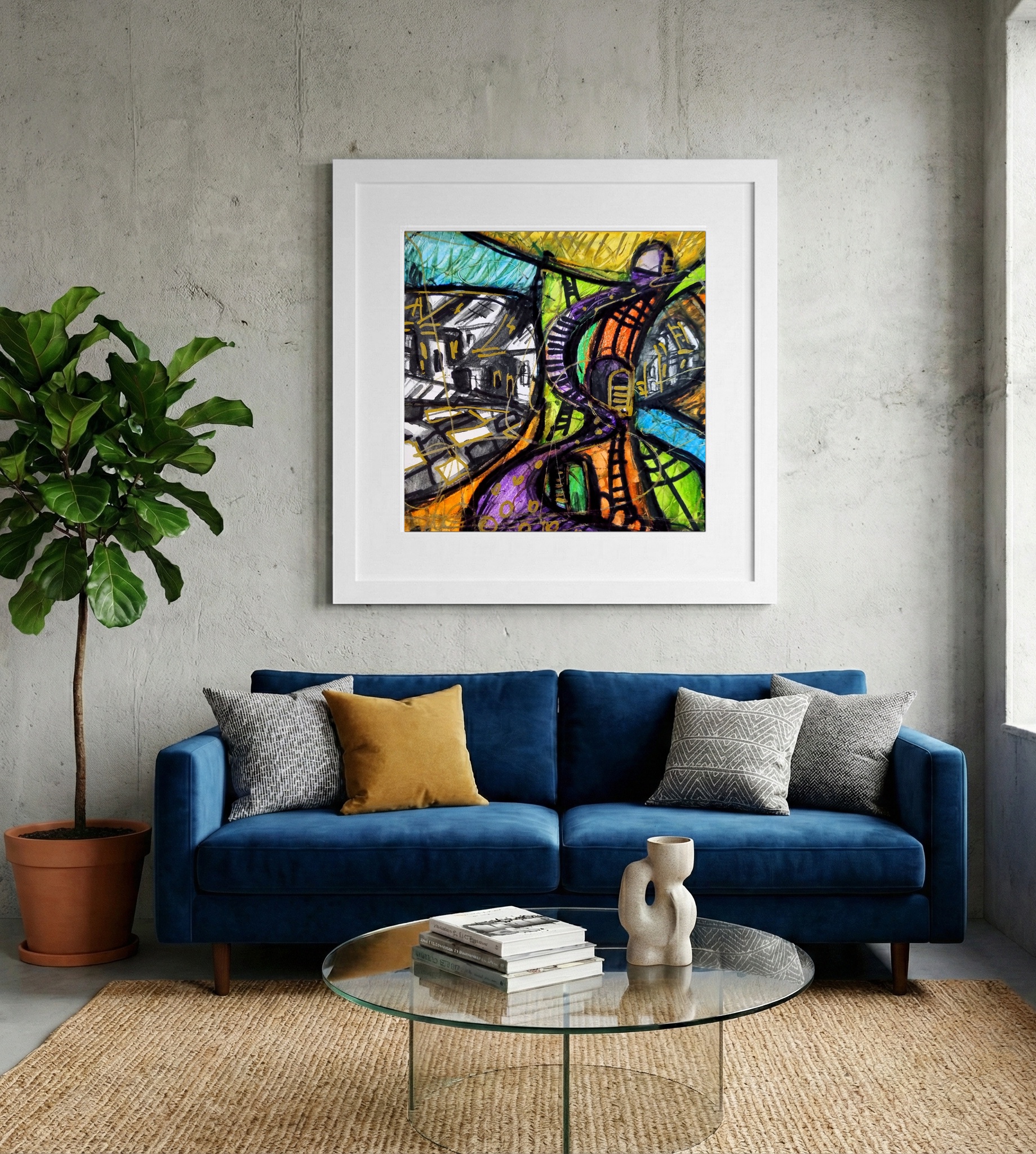 Vivid Purple Path on Paper — art on the wall, room interior preview 2