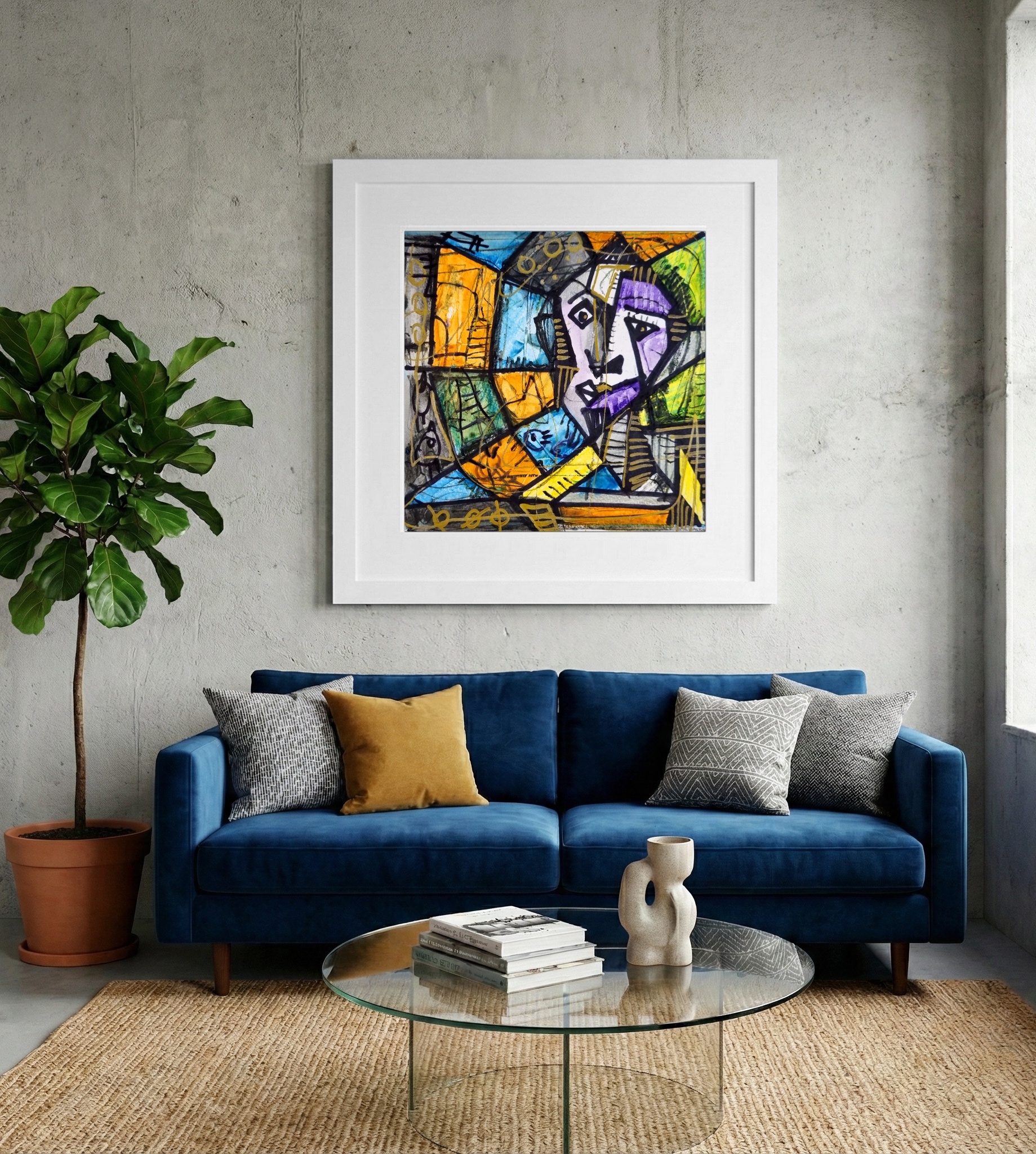 Dynamic Purple Portrait on Paper — art on the wall, room interior preview 2