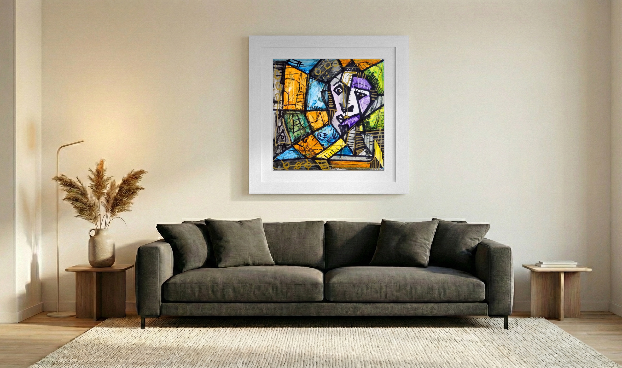 Dynamic Purple Portrait on Paper — art on the wall, room interior preview 3