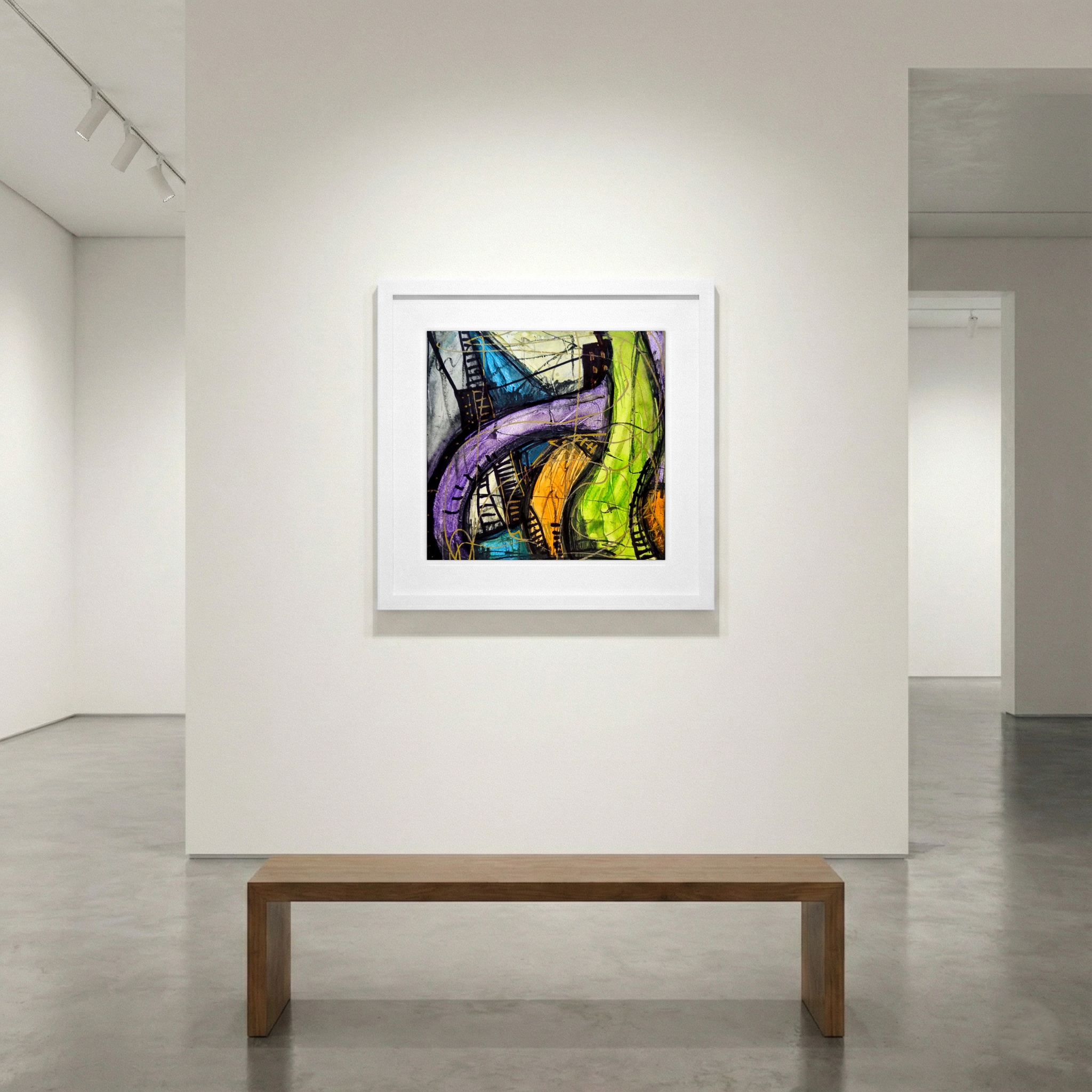 Playful Violet Green Swirls on Paper — art on the wall, room interior preview 1