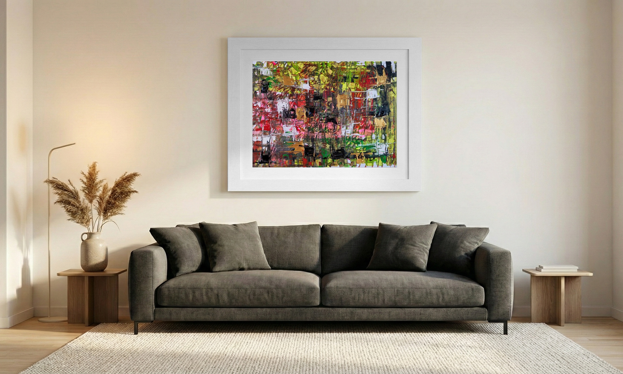 Crimson and Emerald Chaos on Paper — art on the wall, room interior preview 1