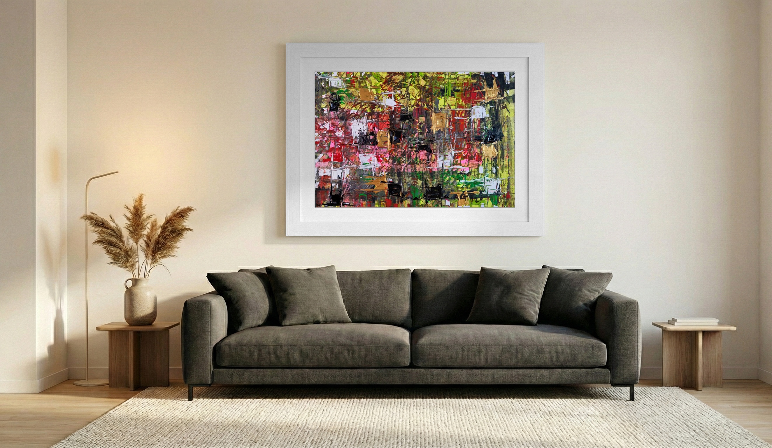 Crimson and Emerald Chaos on Paper — art on the wall, room interior preview 2