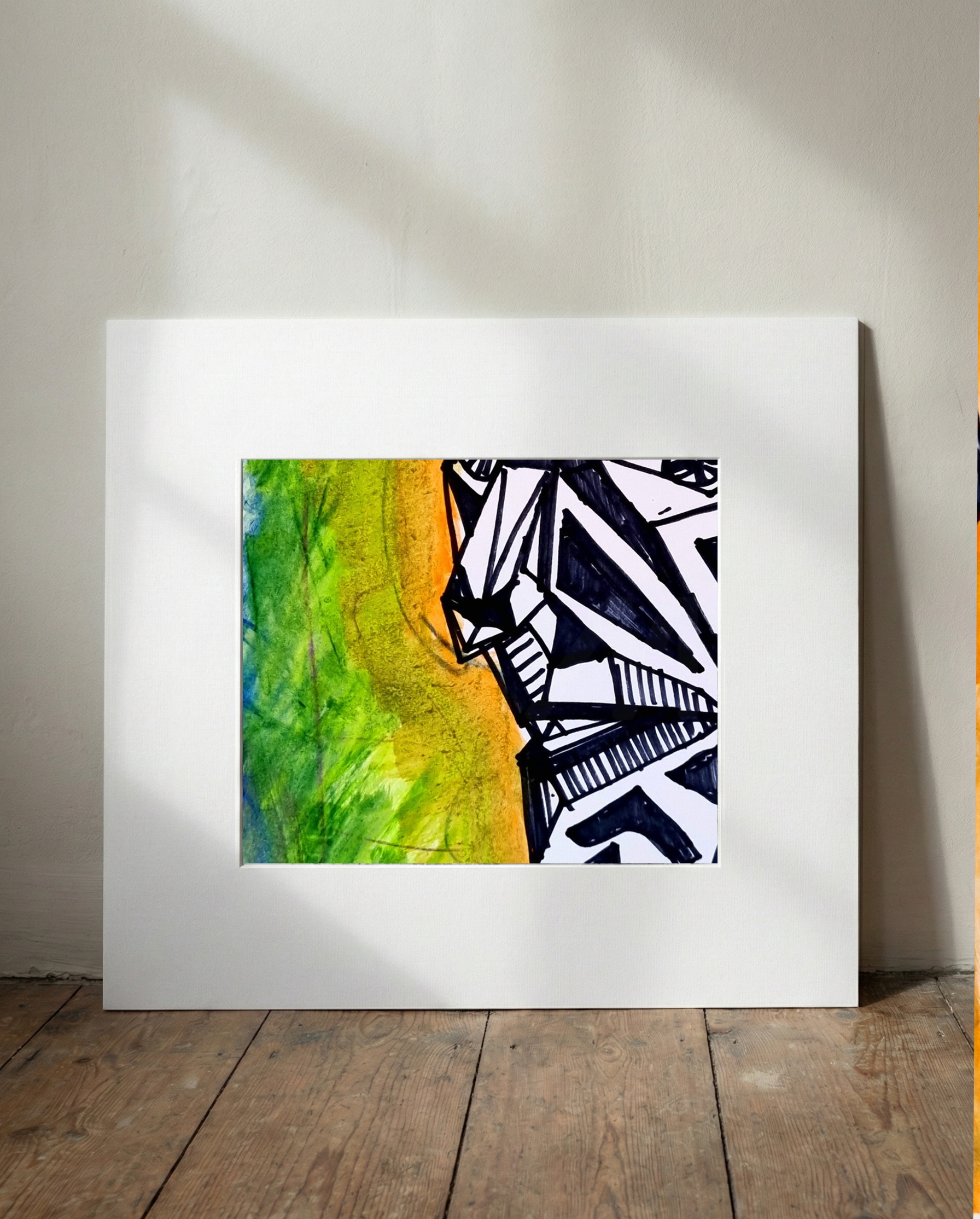 Quirky Black and Orange Marker Figure — art on the wall, room interior preview 1
