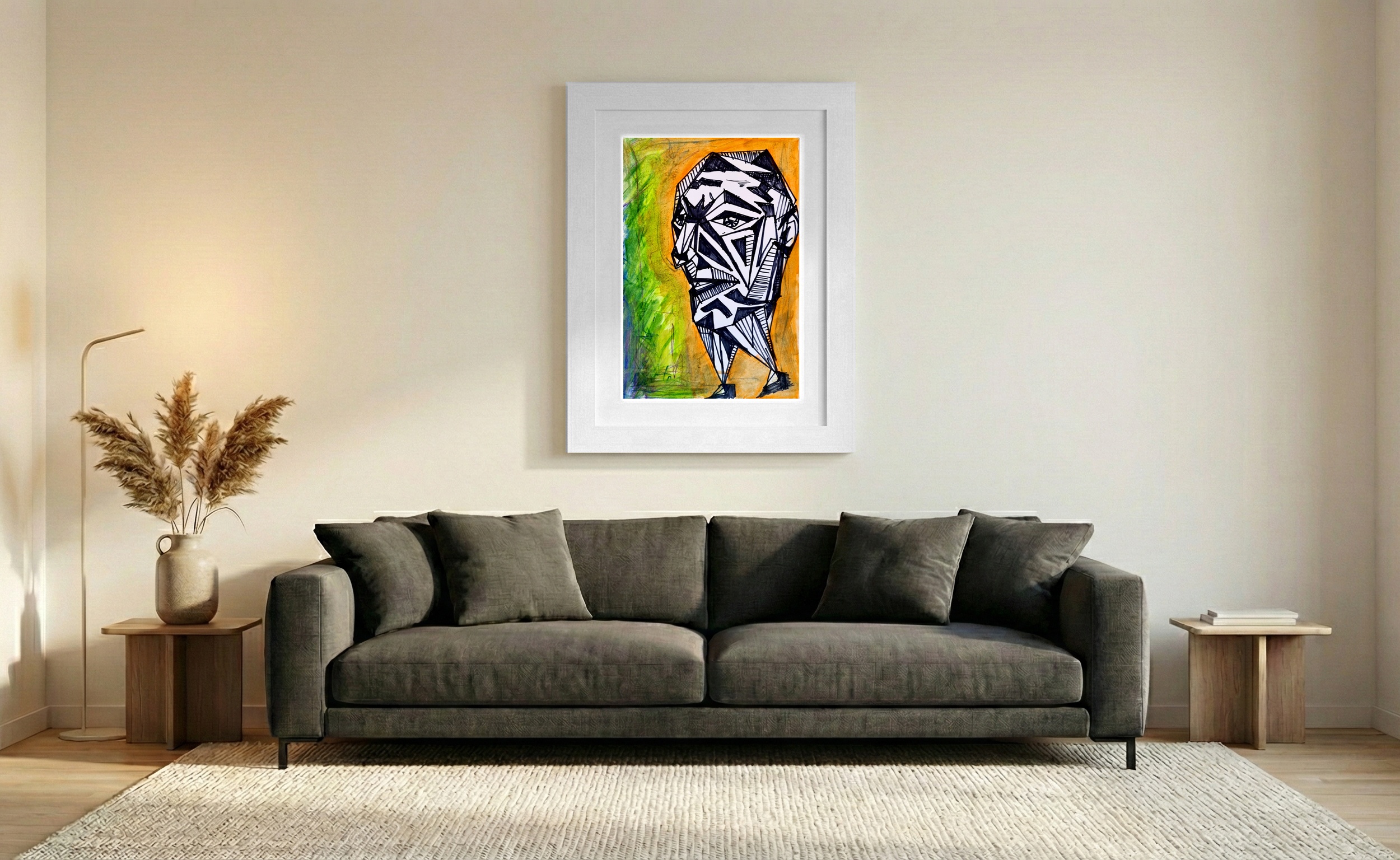 Quirky Black and Orange Marker Figure — art on the wall, room interior preview 2