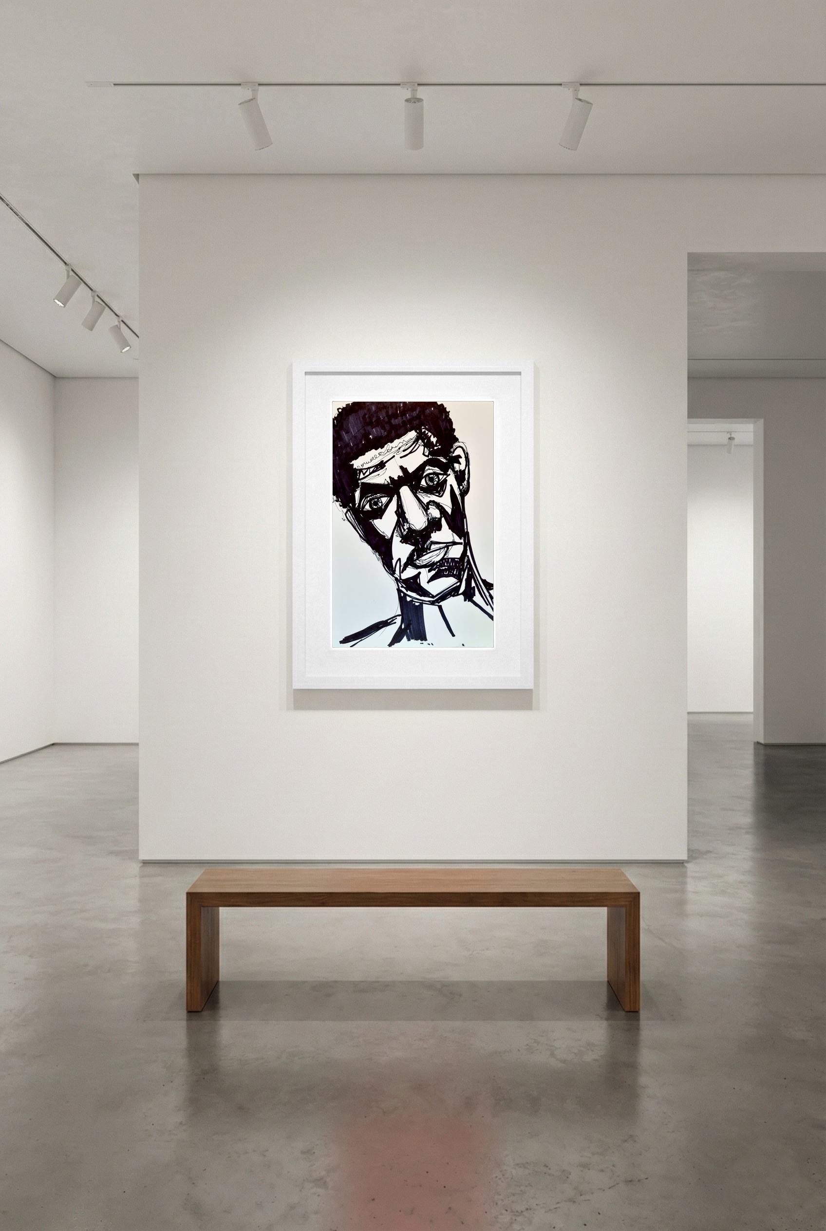 Emotive Black Marker Portrait of a Man — art on the wall, room interior preview 3