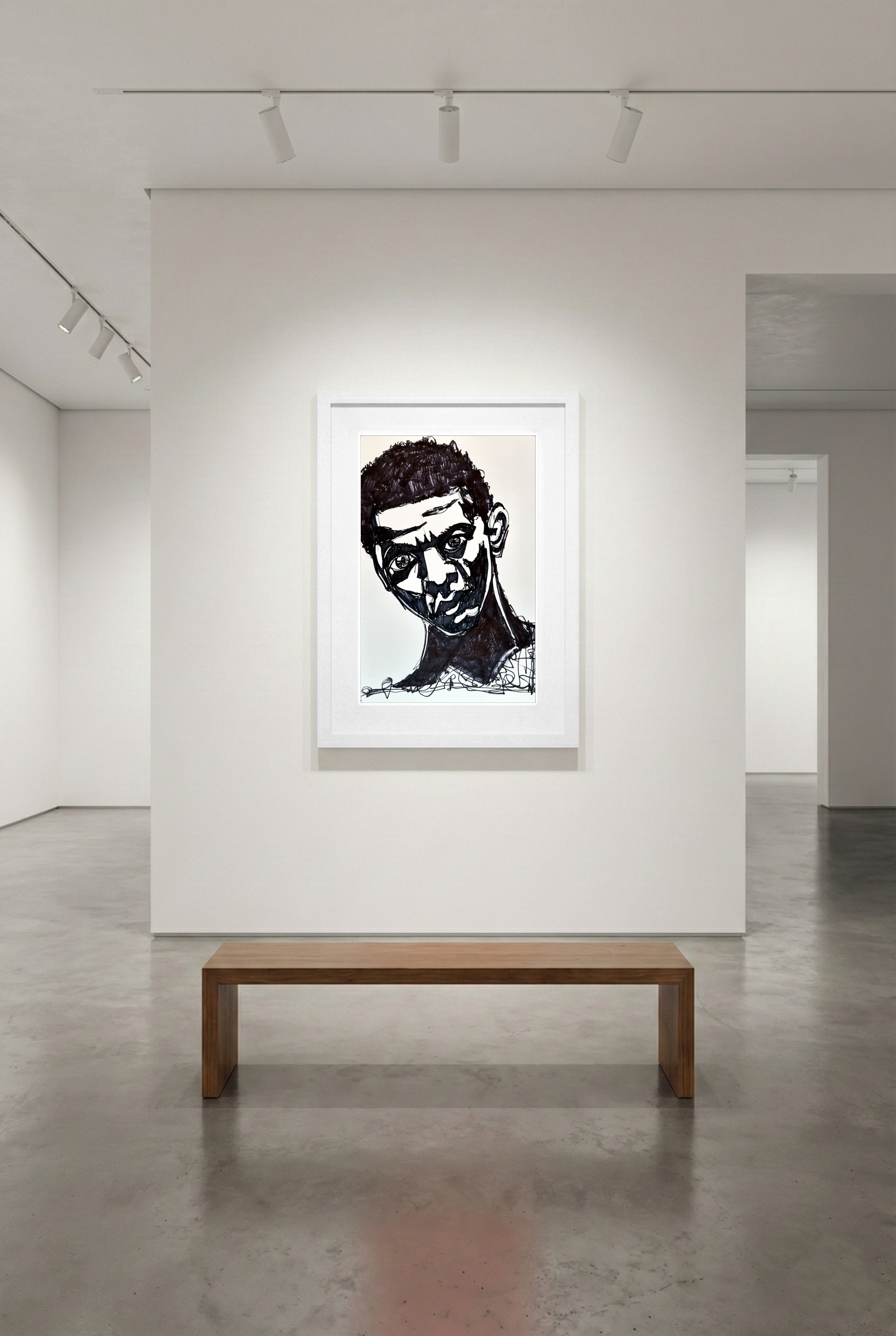 Intense Black Ink Portrait of a Man — art on the wall, room interior preview 3
