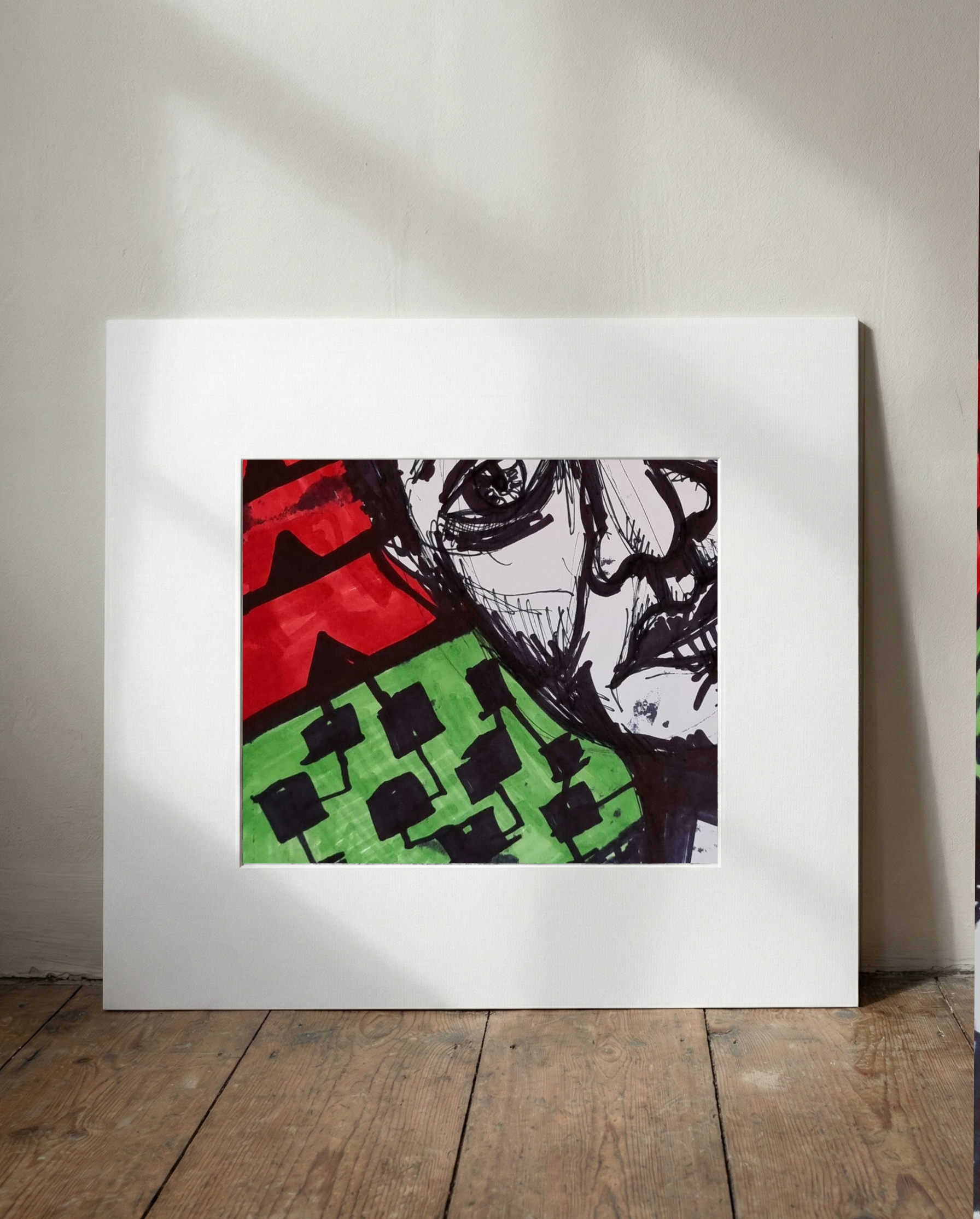 Dynamic Black Ink Portrait with Patterns — art on the wall, room interior preview 1