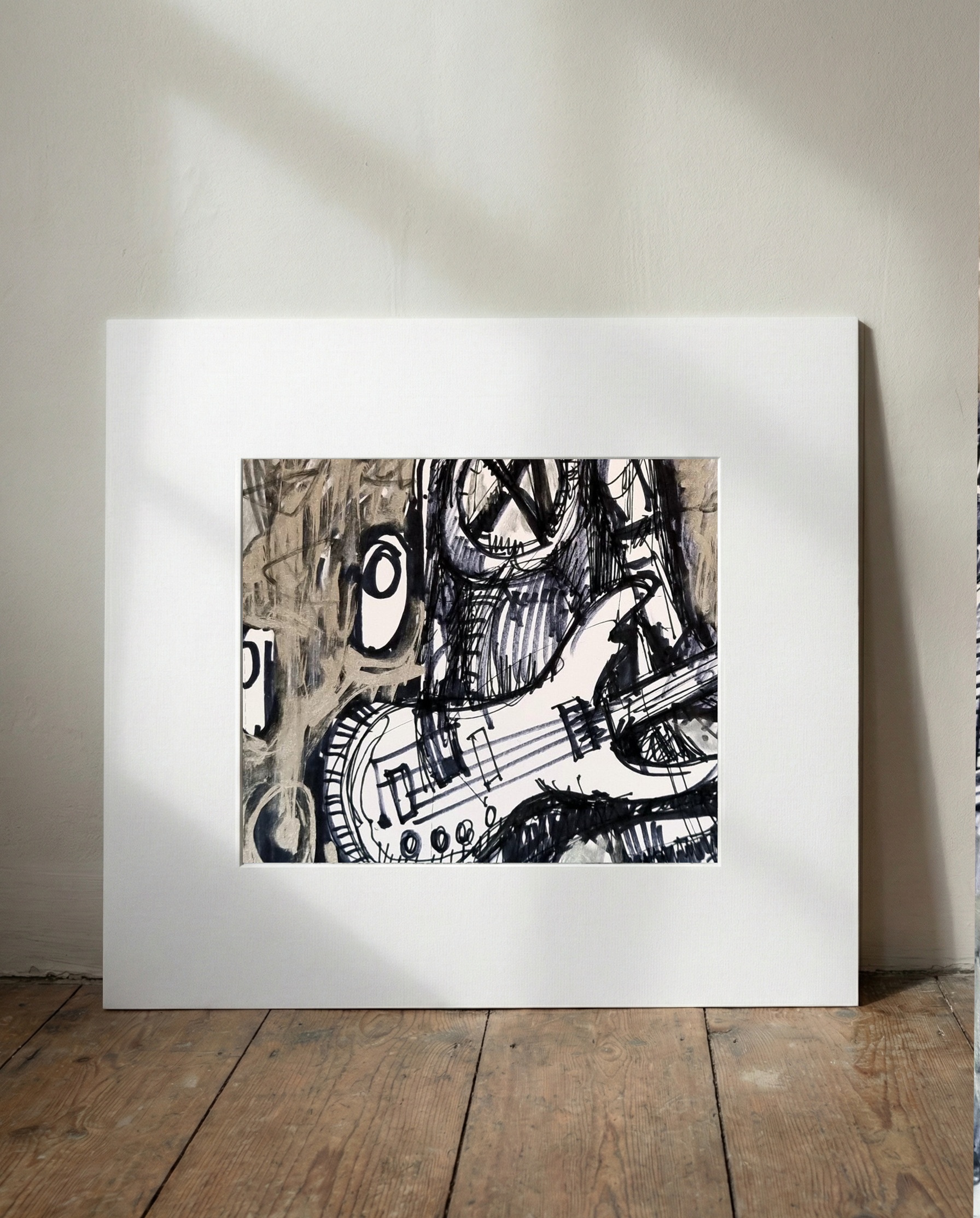 Punk Guitarist in Black Ink Energy — art on the wall, room interior preview 1