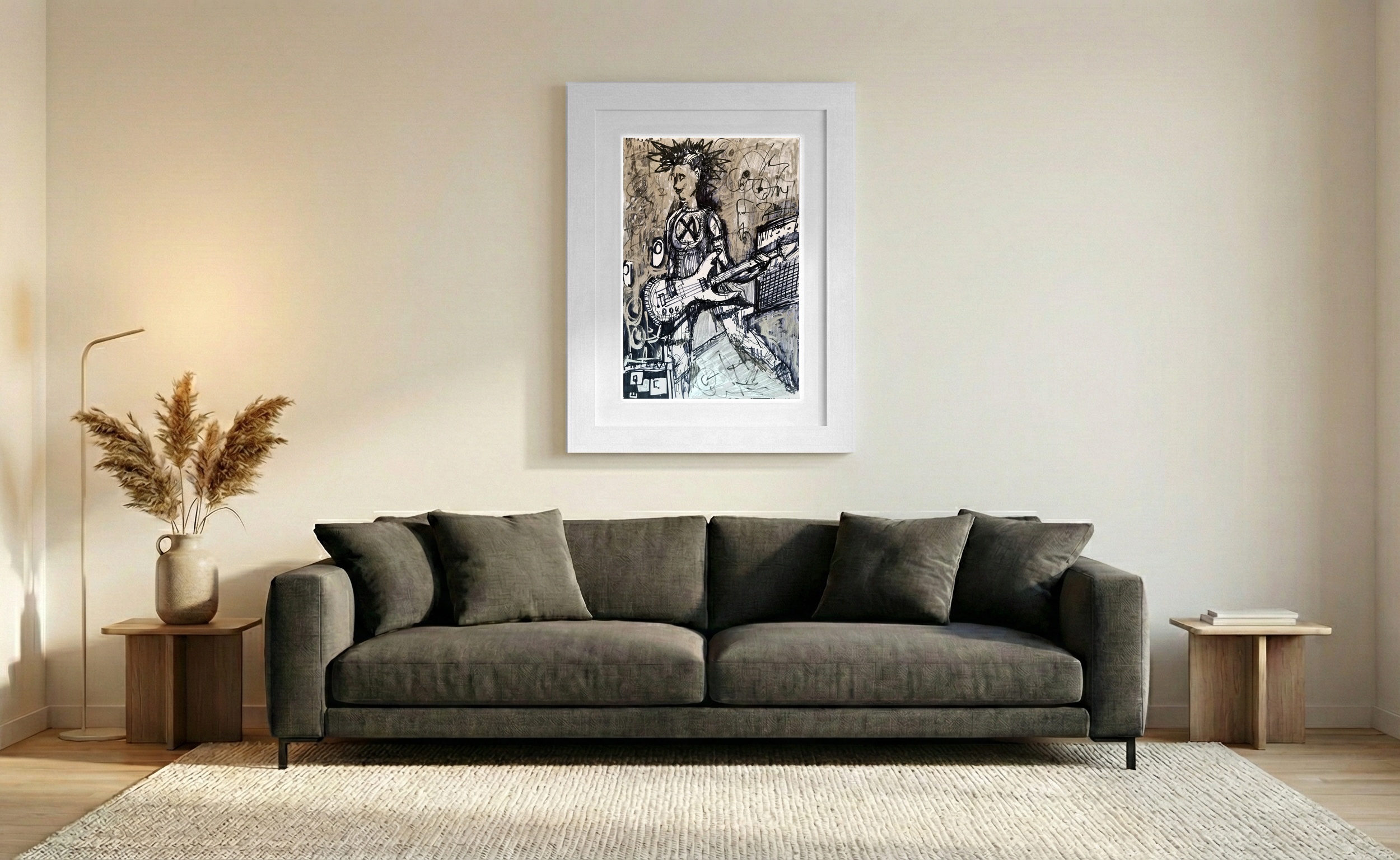 Punk Guitarist in Black Ink Energy — art on the wall, room interior preview 2
