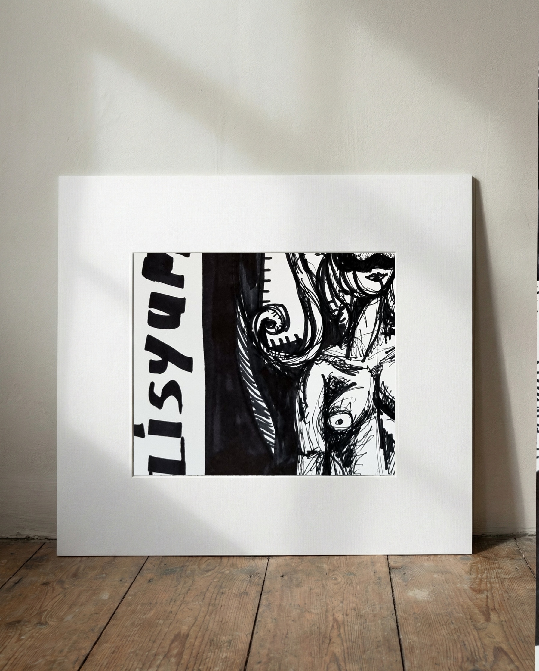 Elysium-Inspired Woman in Black Ink — art on the wall, room interior preview 1