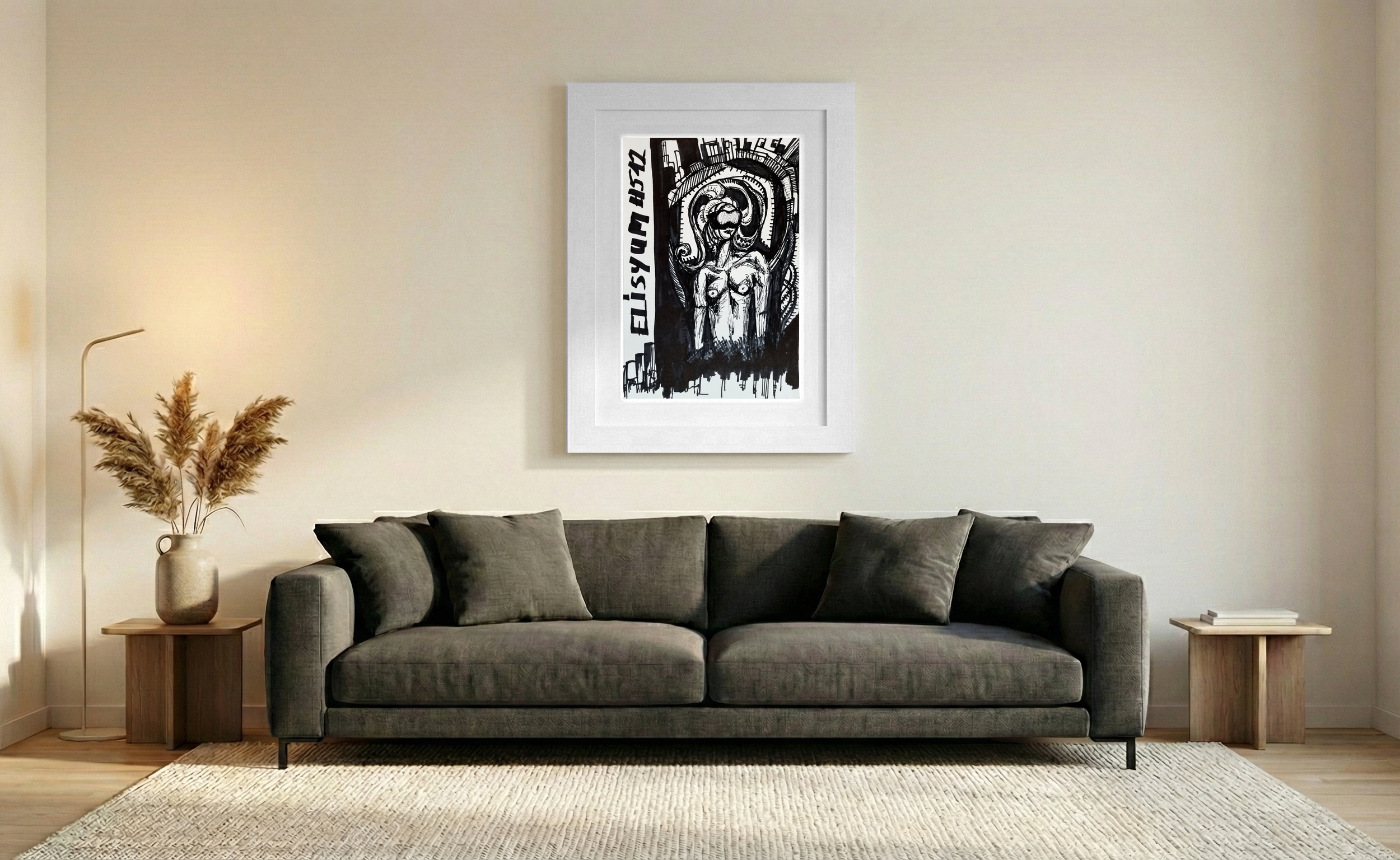 Elysium-Inspired Woman in Black Ink — art on the wall, room interior preview 2
