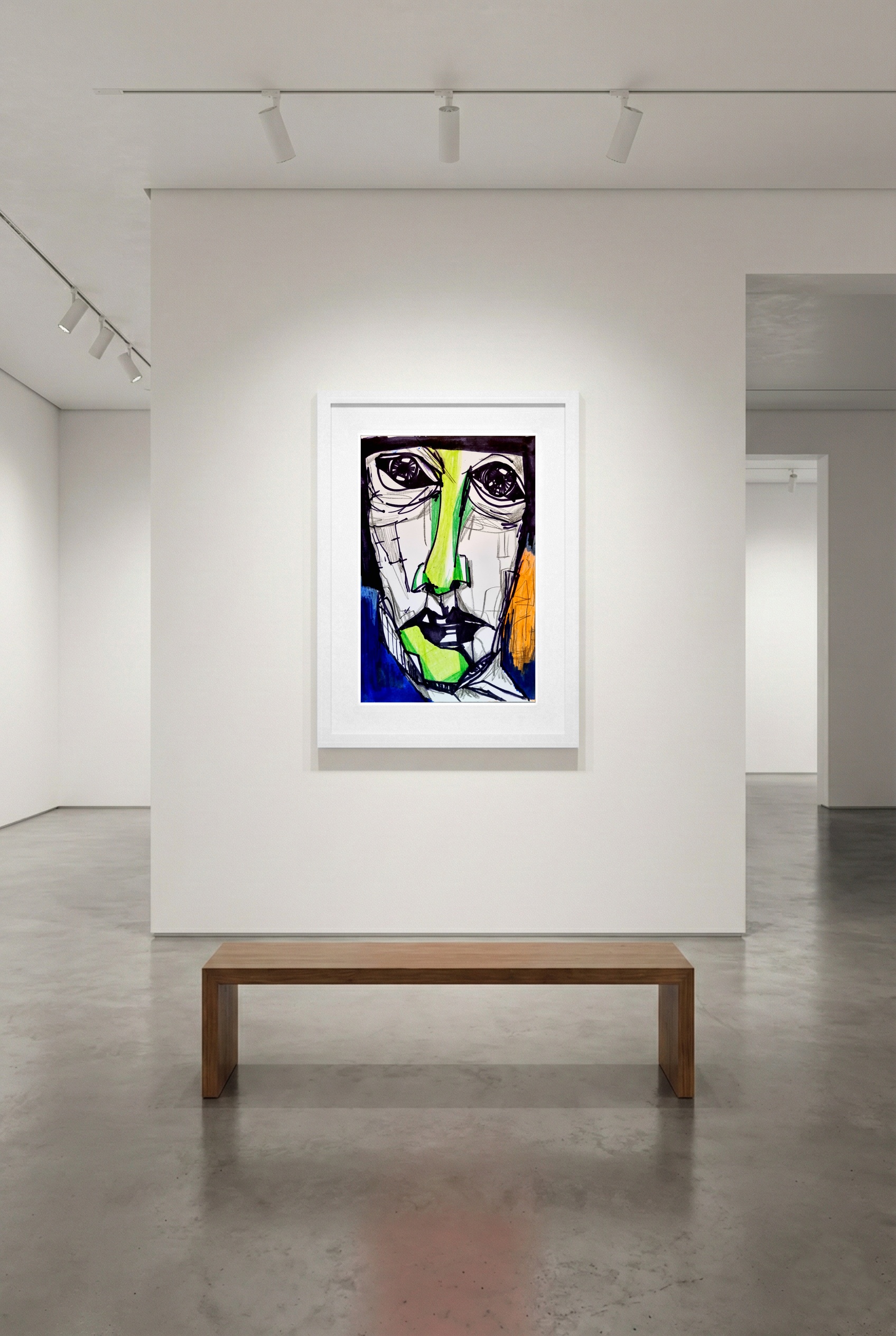 Green and Black Ink Woman's Portrait — art on the wall, room interior preview 3