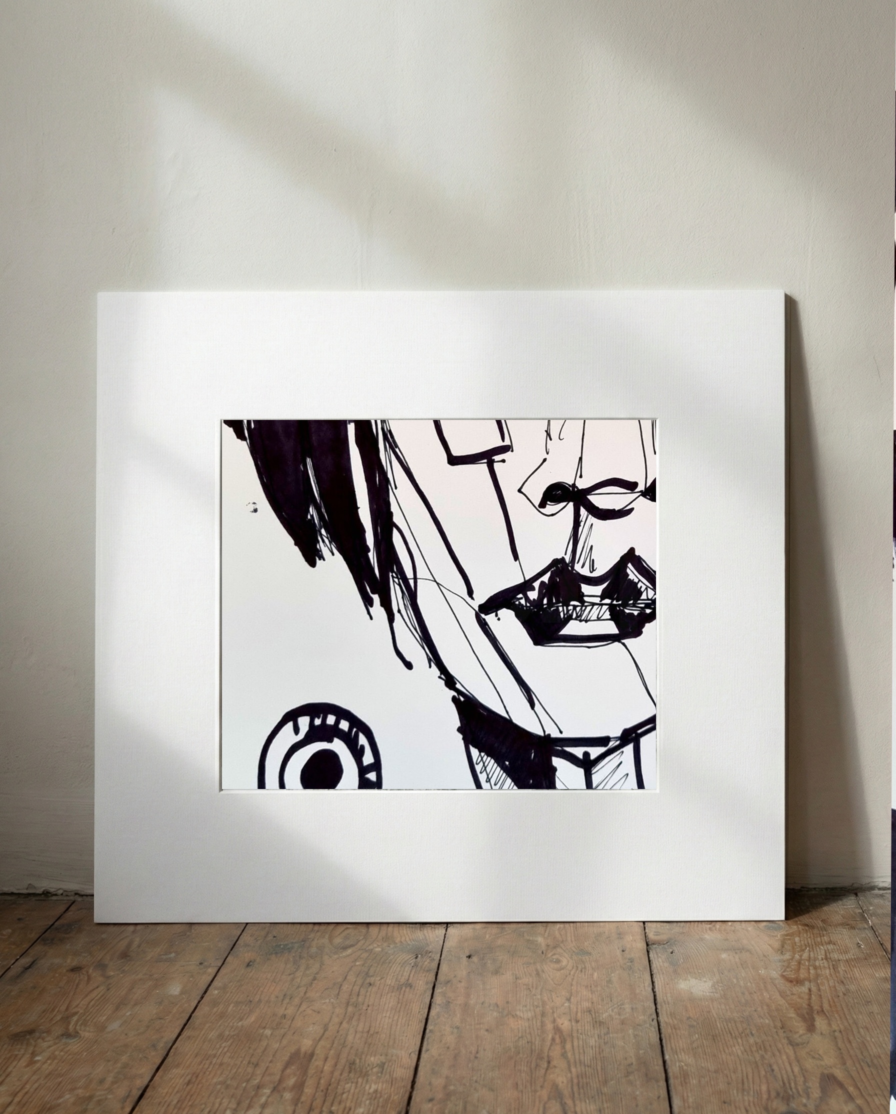 Bold Black Marker Portrait of a Woman — art on the wall, room interior preview 1