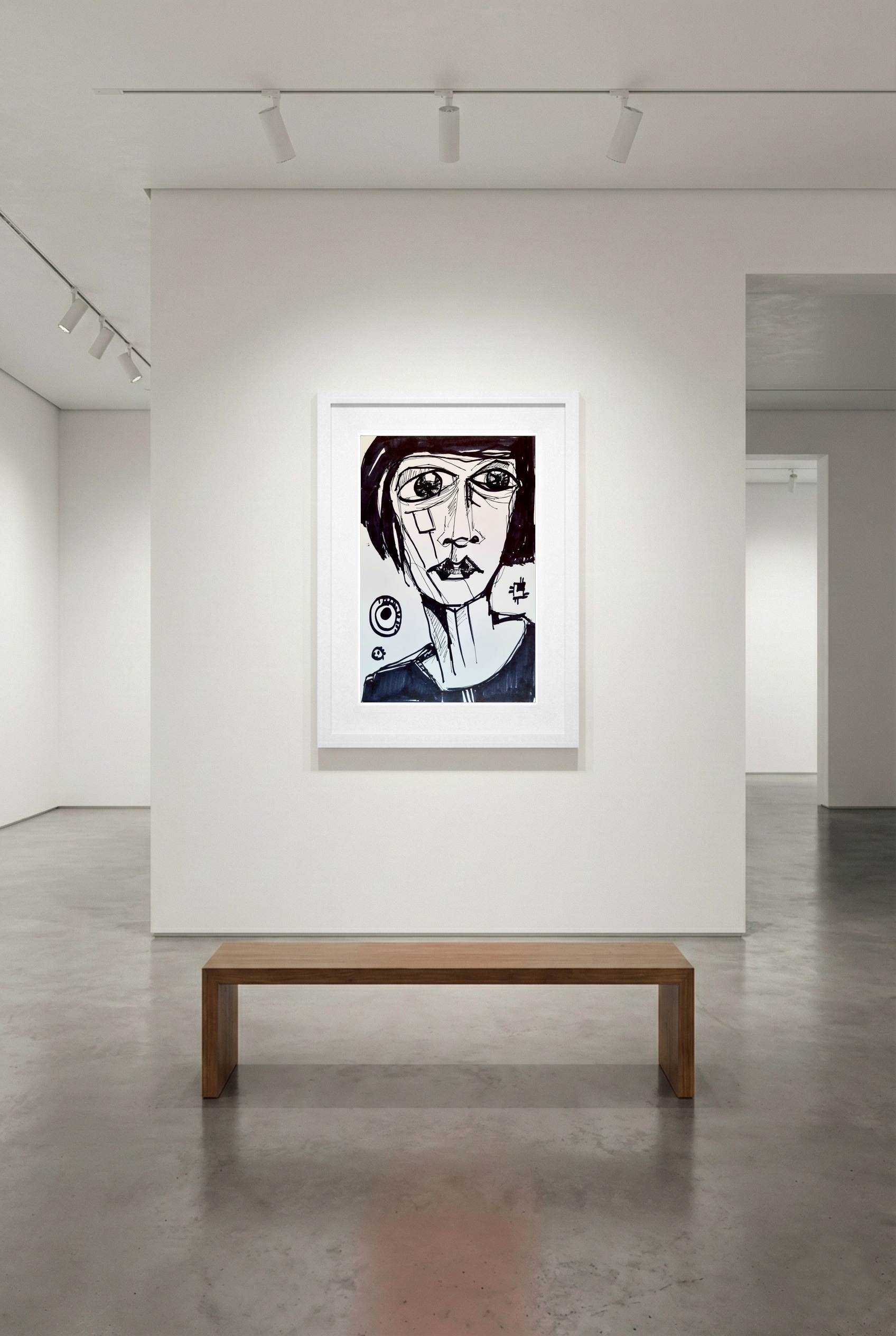 Bold Black Marker Portrait of a Woman — art on the wall, room interior preview 3