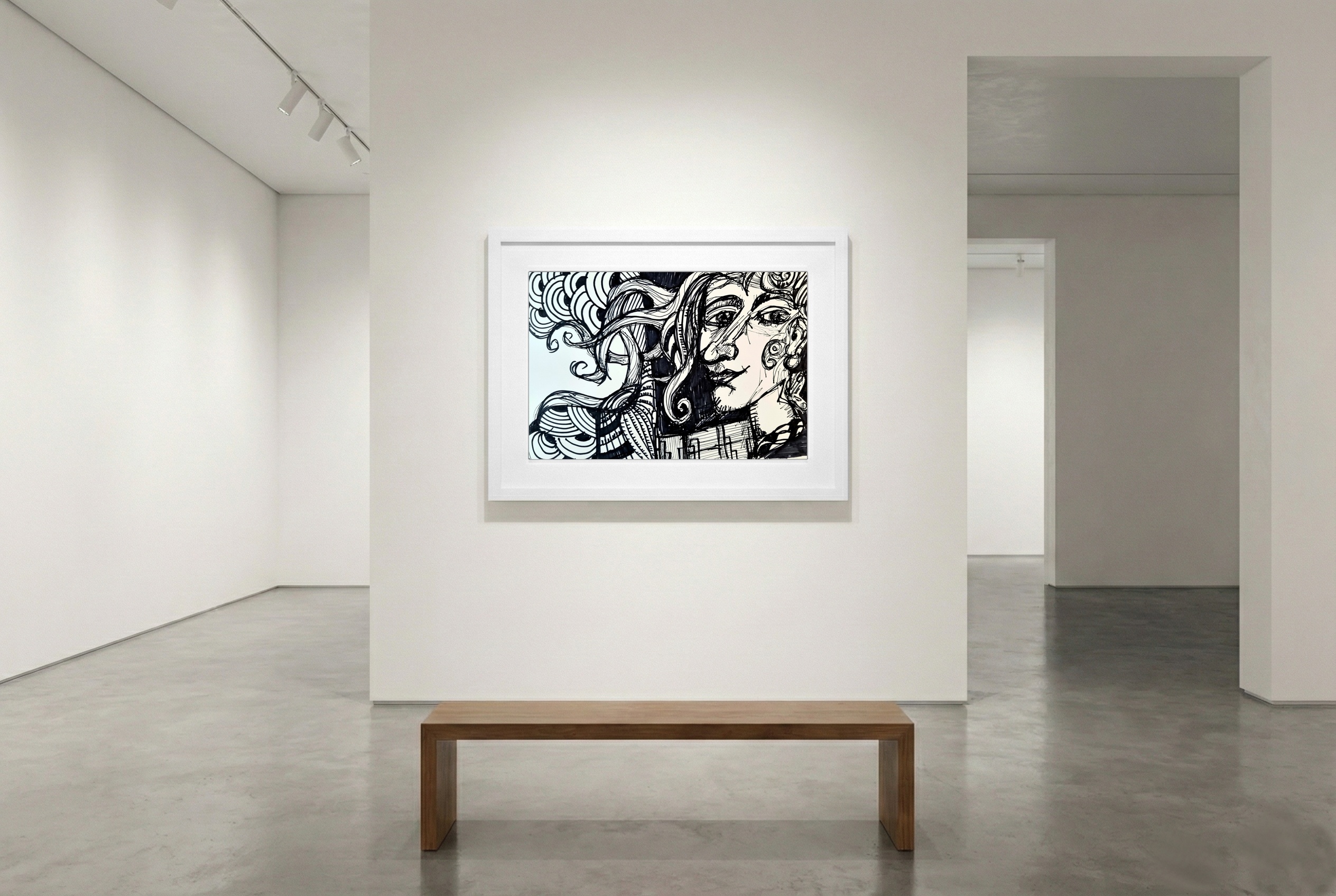 Flowing Curly Hair Marker Drawing — art on the wall, room interior preview 3