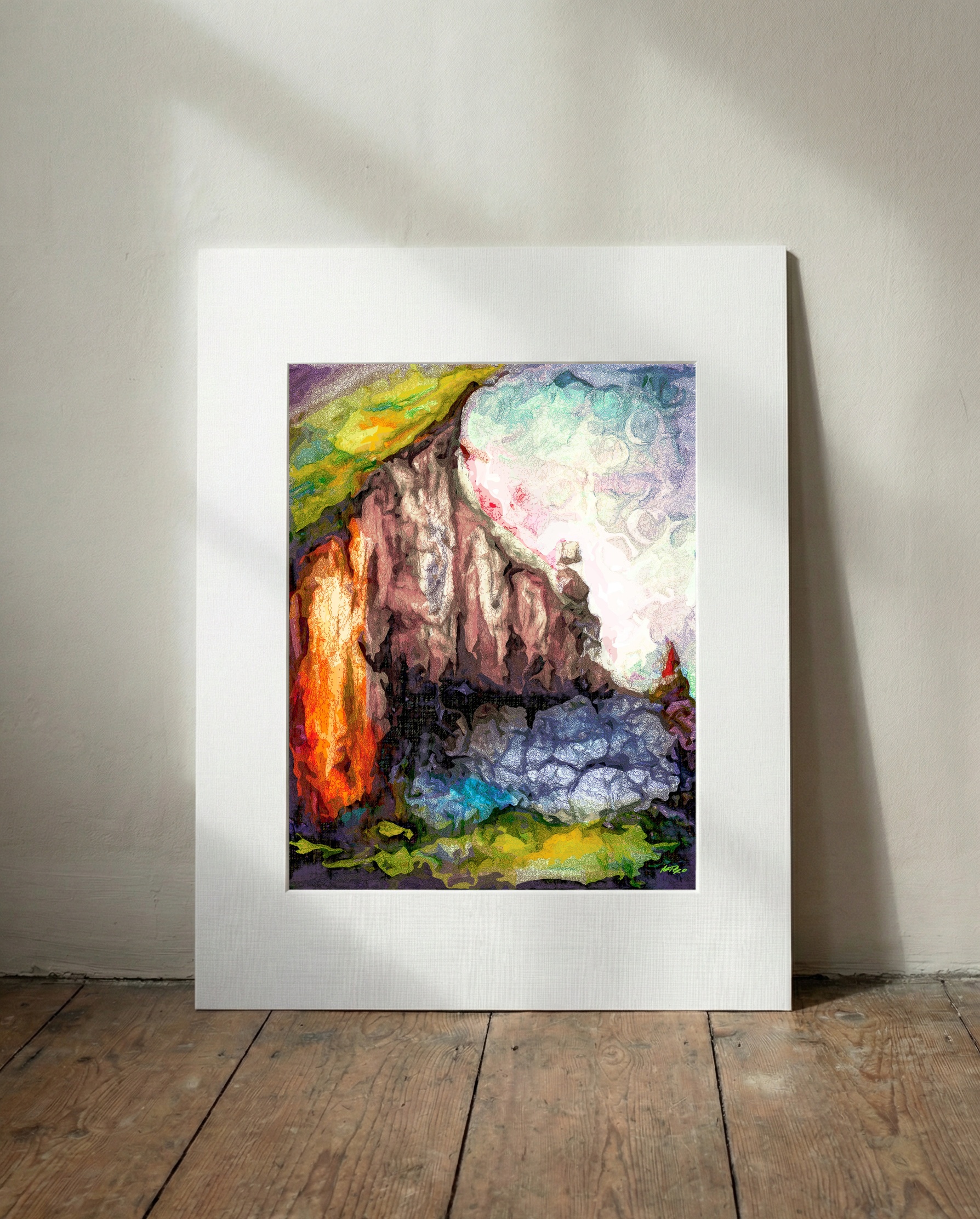 Ochre and Mauve Cliffs in Digital Landscape — art on the wall, room interior preview 3