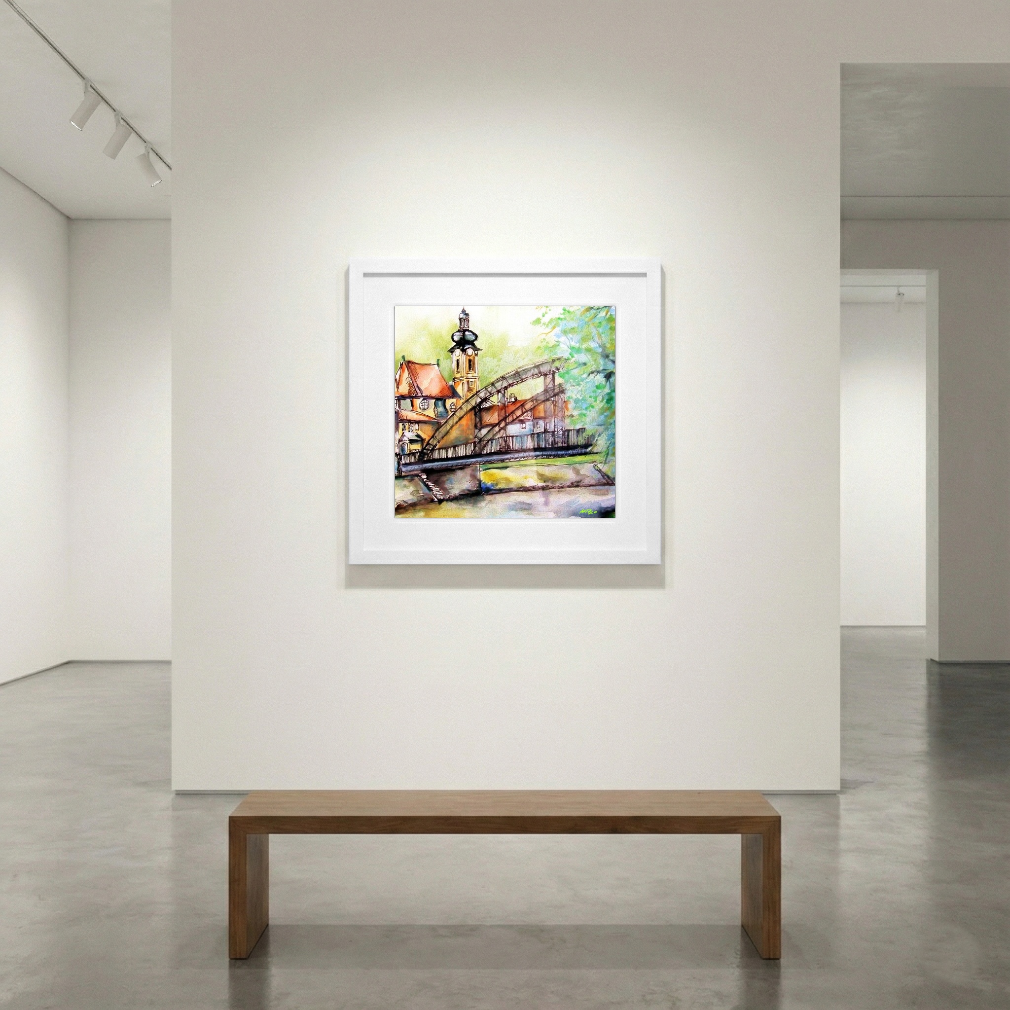 Ochre Green Karmelita Temple Print — art on the wall, room interior preview 1