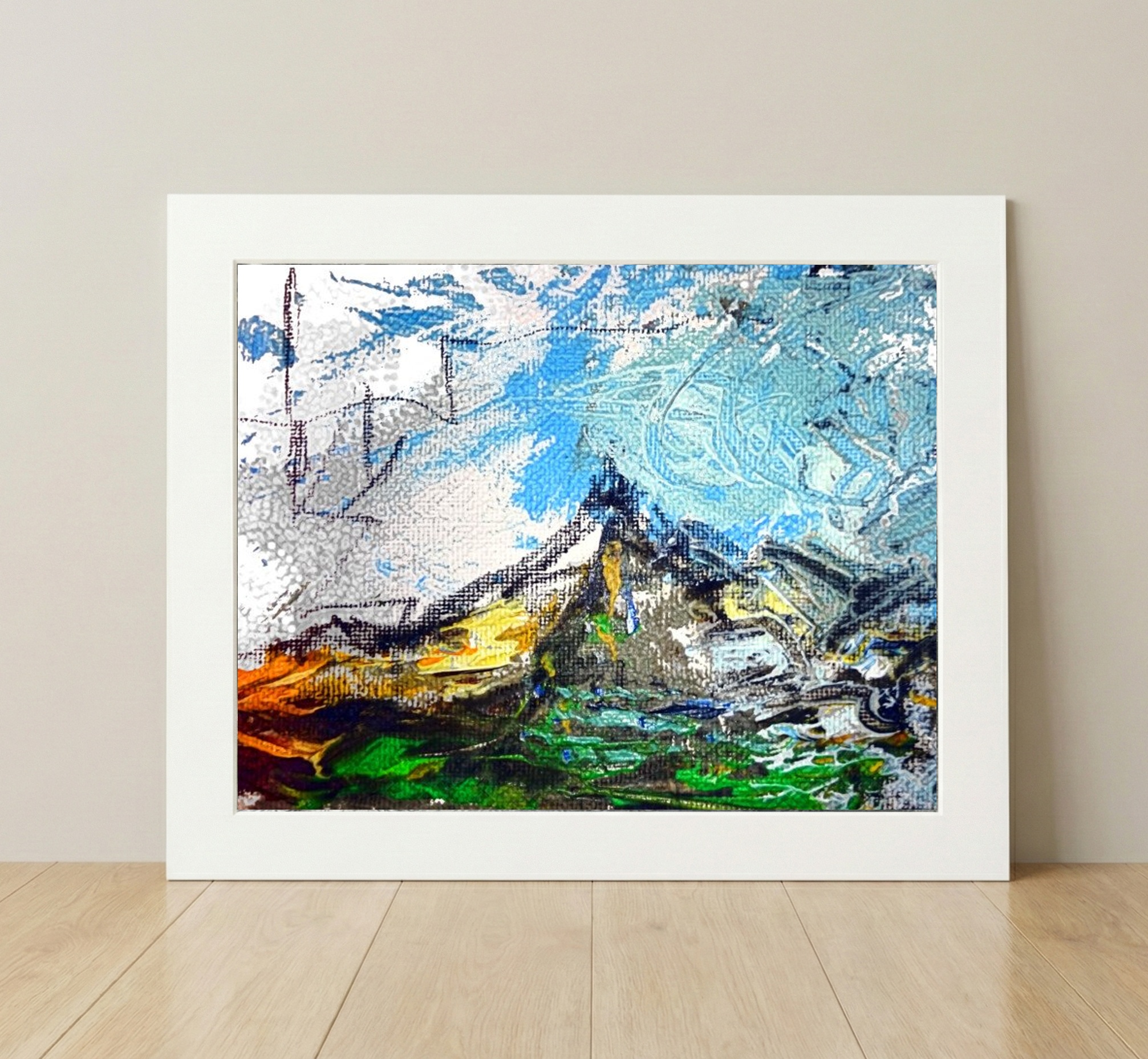 Azure and Earthy Digital Landscape — art on the wall, room interior preview 2
