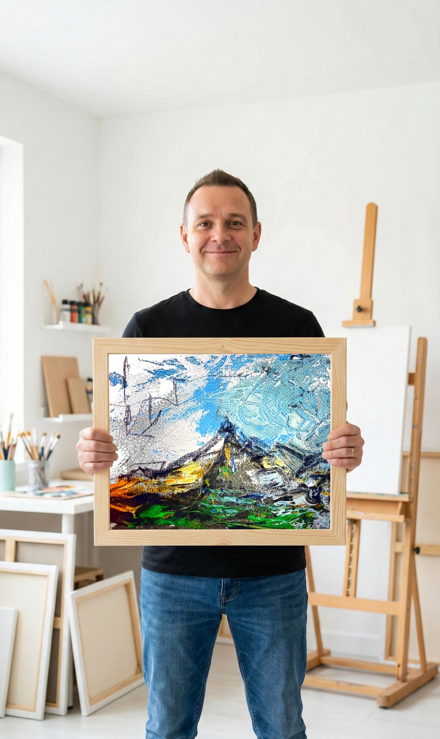 Azure and Earthy Digital Landscape — art on the wall, room interior preview 3