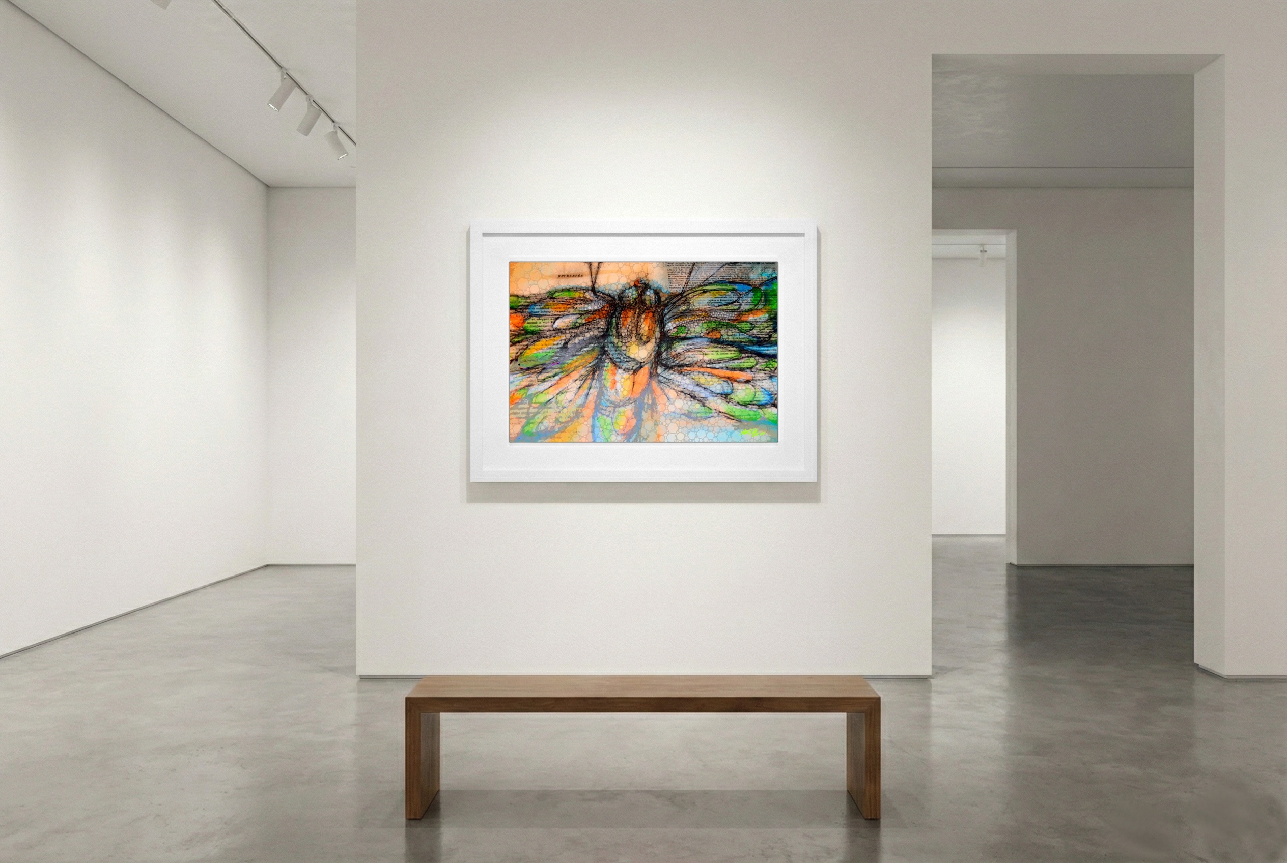 Ochre and Cerulean Butterfly with Text — art on the wall, room interior preview 3