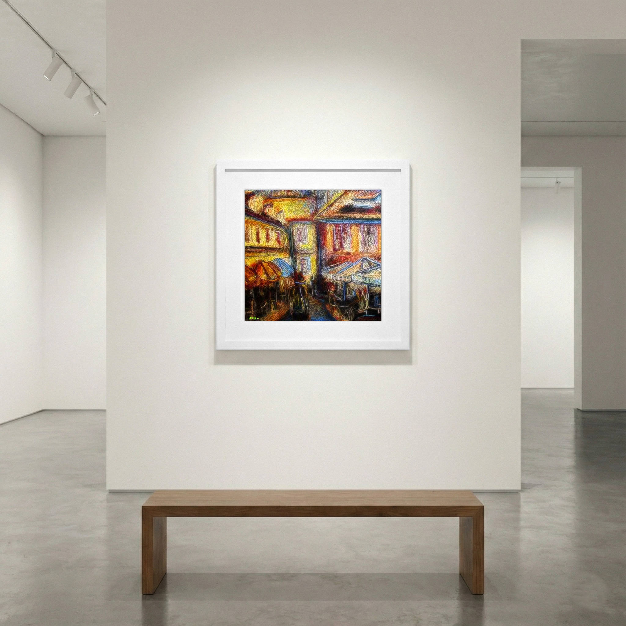 Golden Ochre European Street Scene — art on the wall, room interior preview 1