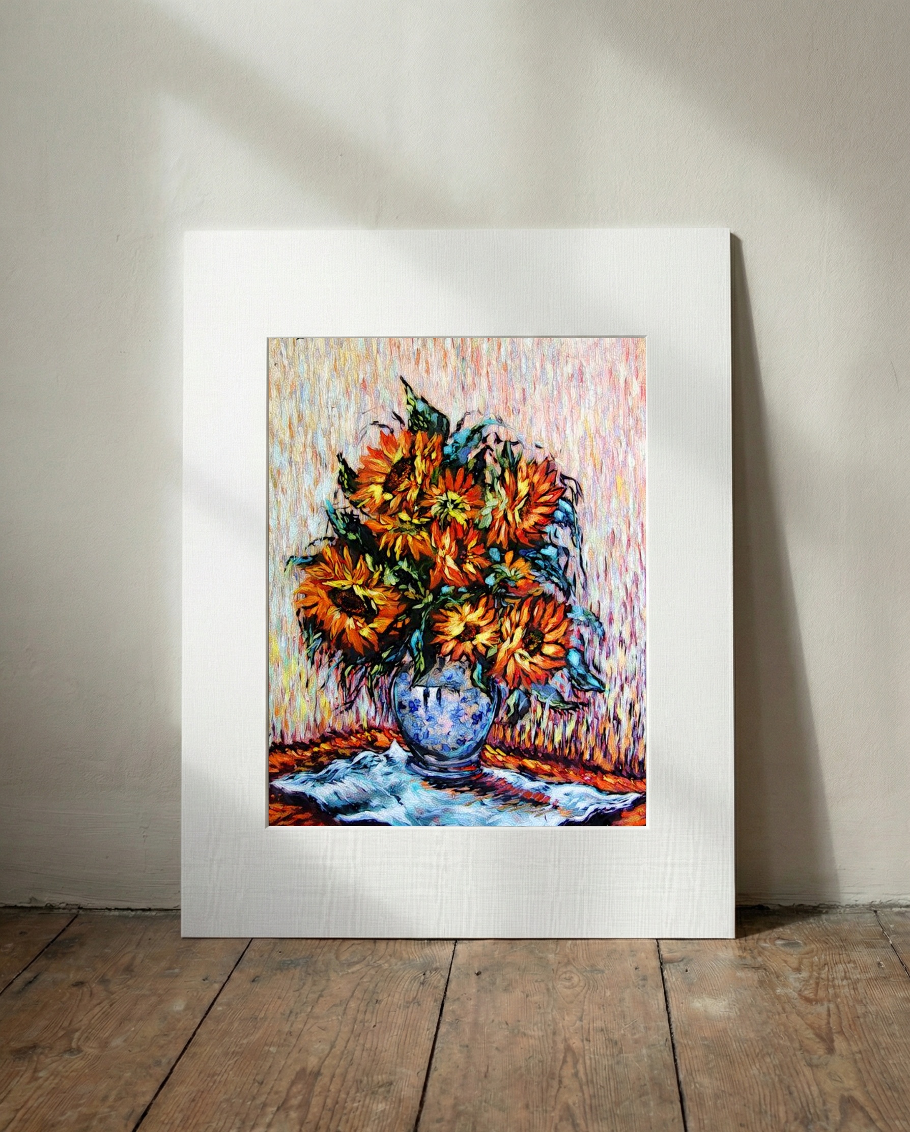 Golden and Orange Sunflower Digital Art — art on the wall, room interior preview 2