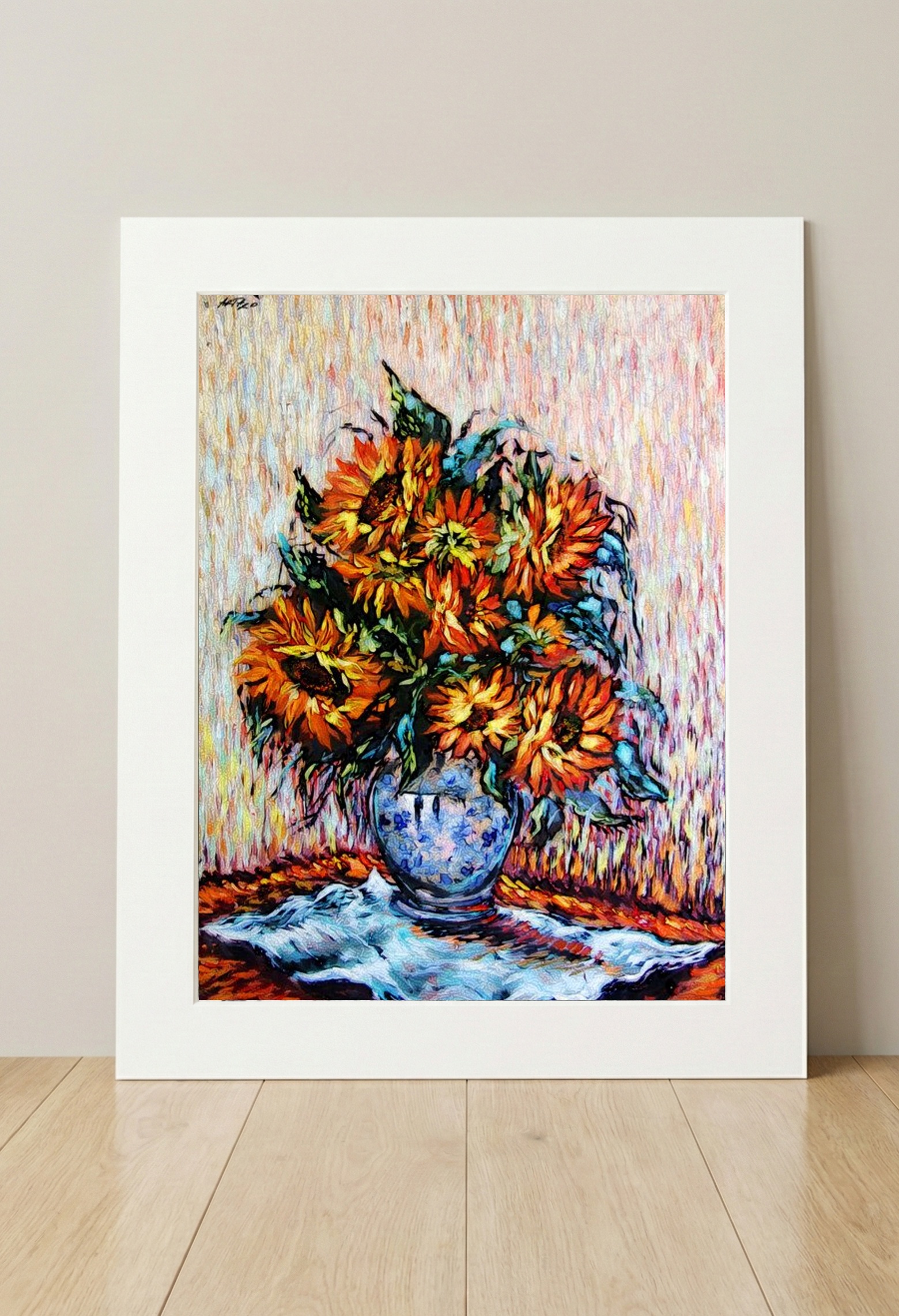 Golden and Orange Sunflower Digital Art — art on the wall, room interior preview 3