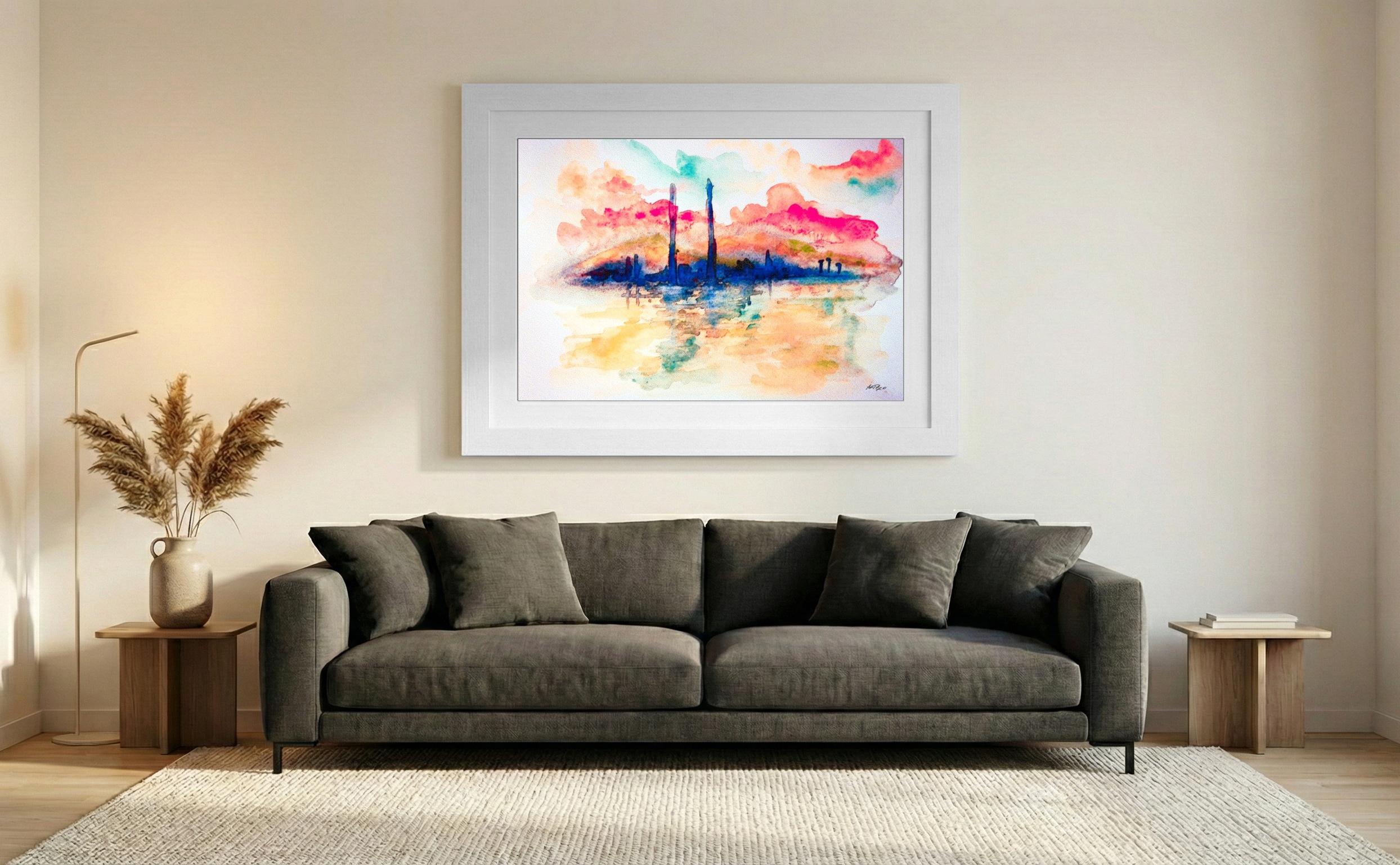 Magenta and Indigo Dublin Chimneys — art on the wall, room interior preview 3