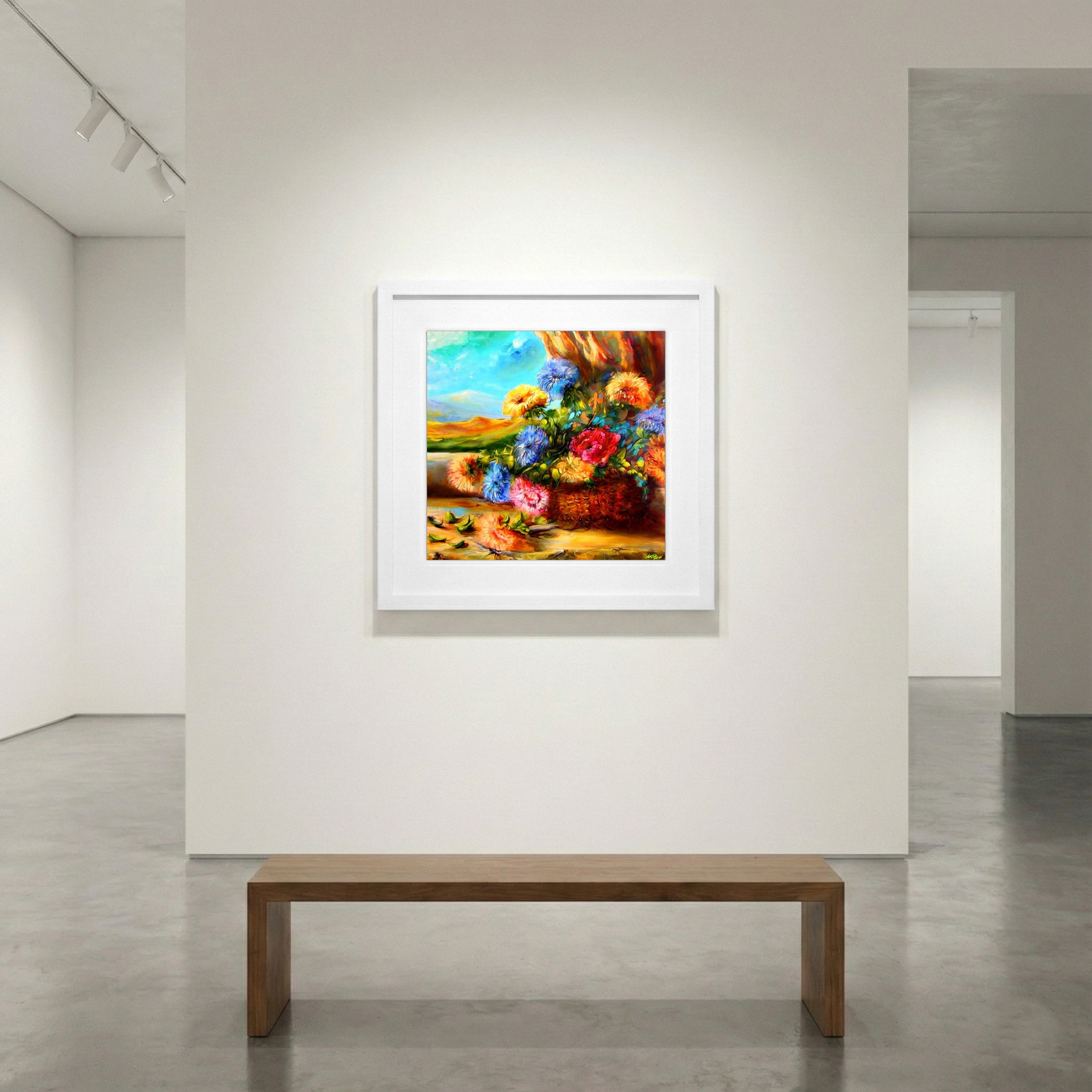 Cerulean and Crimson Floral Digital Art — art on the wall, room interior preview 1