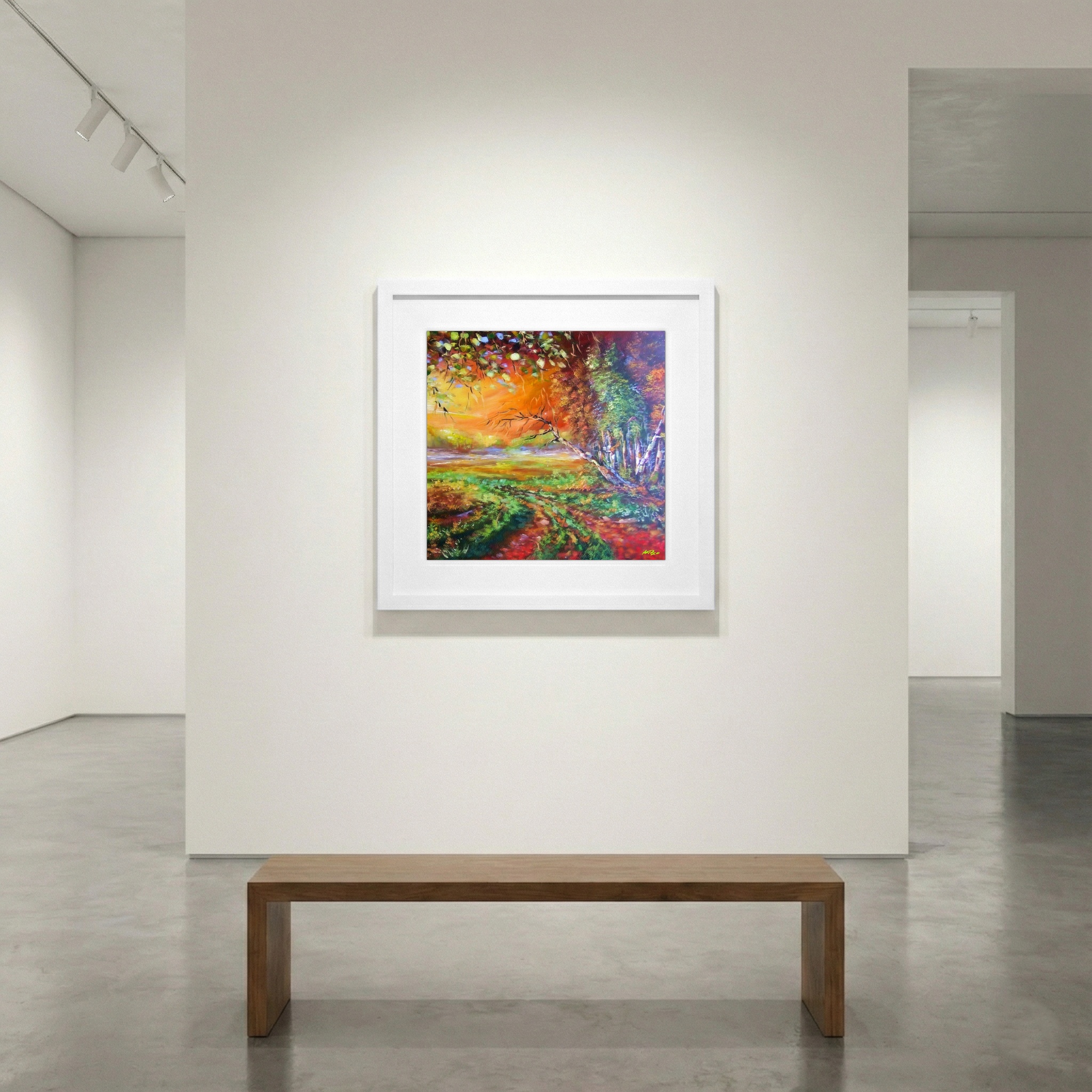 Vibrant Orange Landscape Digital Print — art on the wall, room interior preview 1
