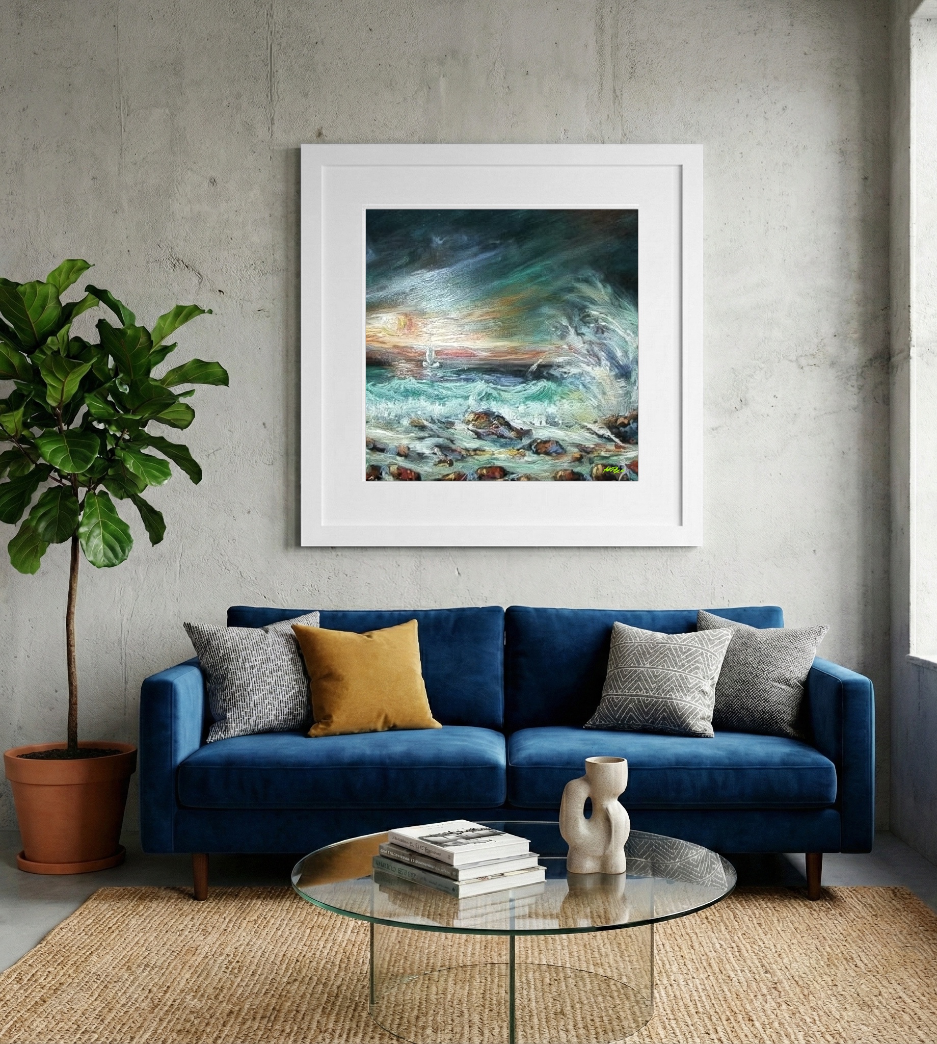 Teal and Azure Ocean View Digital Art — art on the wall, room interior preview 2