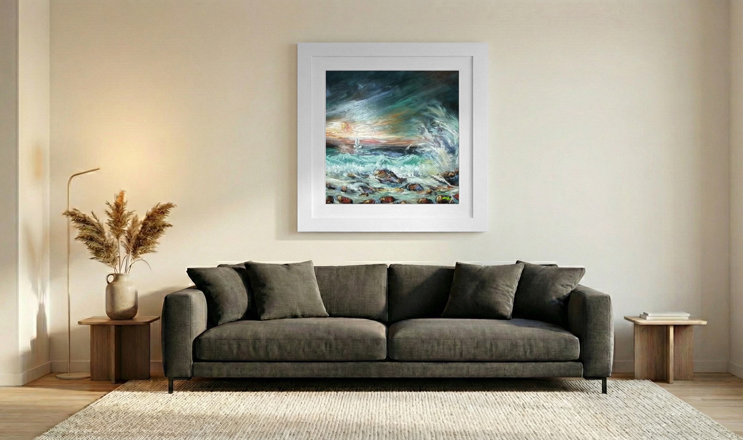Teal and Azure Ocean View Digital Art — art on the wall, room interior preview 3