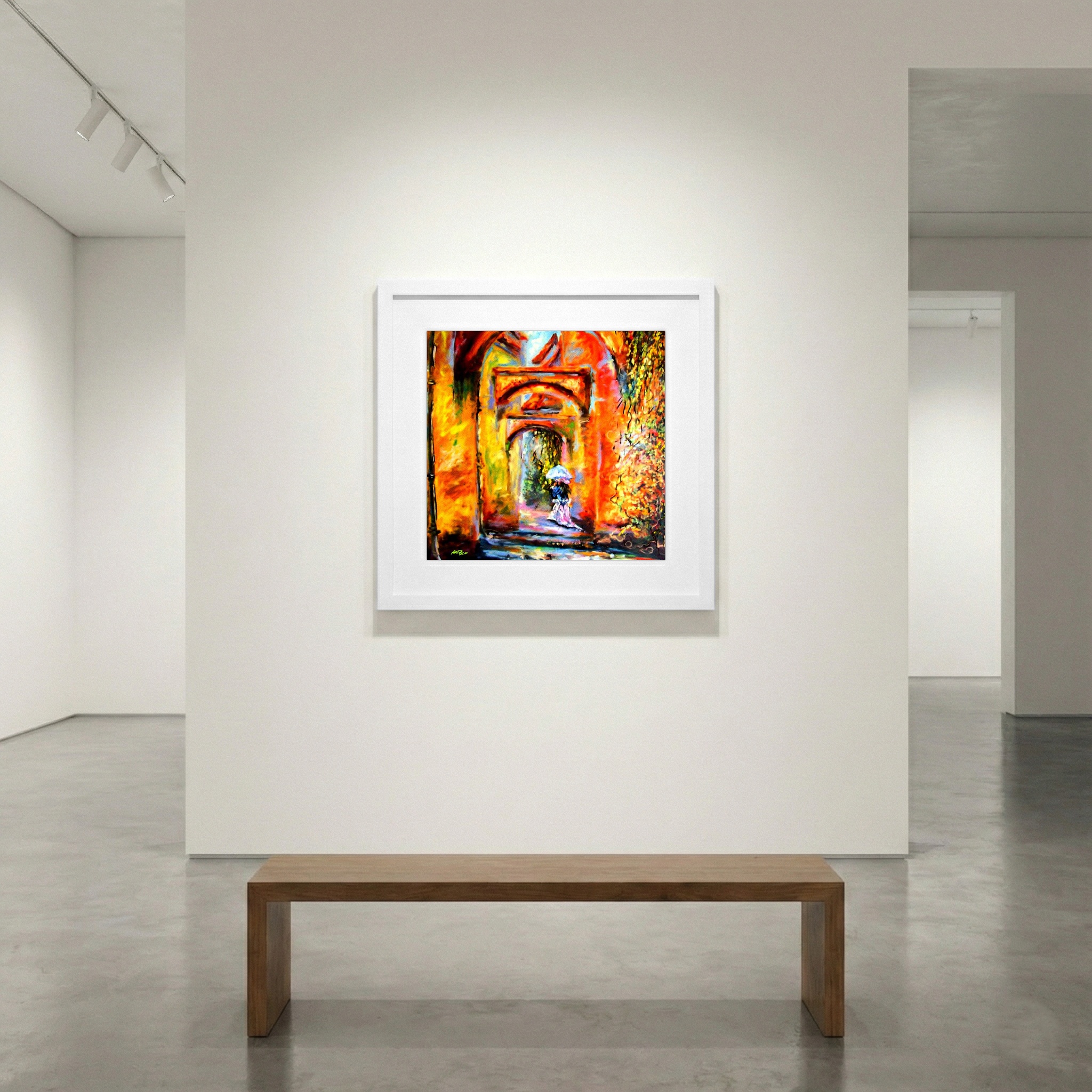 Golden Urban Pathway in Digital — art on the wall, room interior preview 1