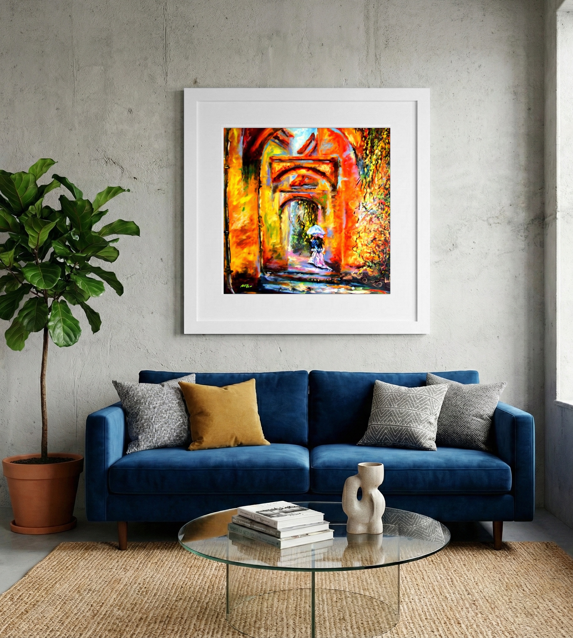 Golden Urban Pathway in Digital — art on the wall, room interior preview 2
