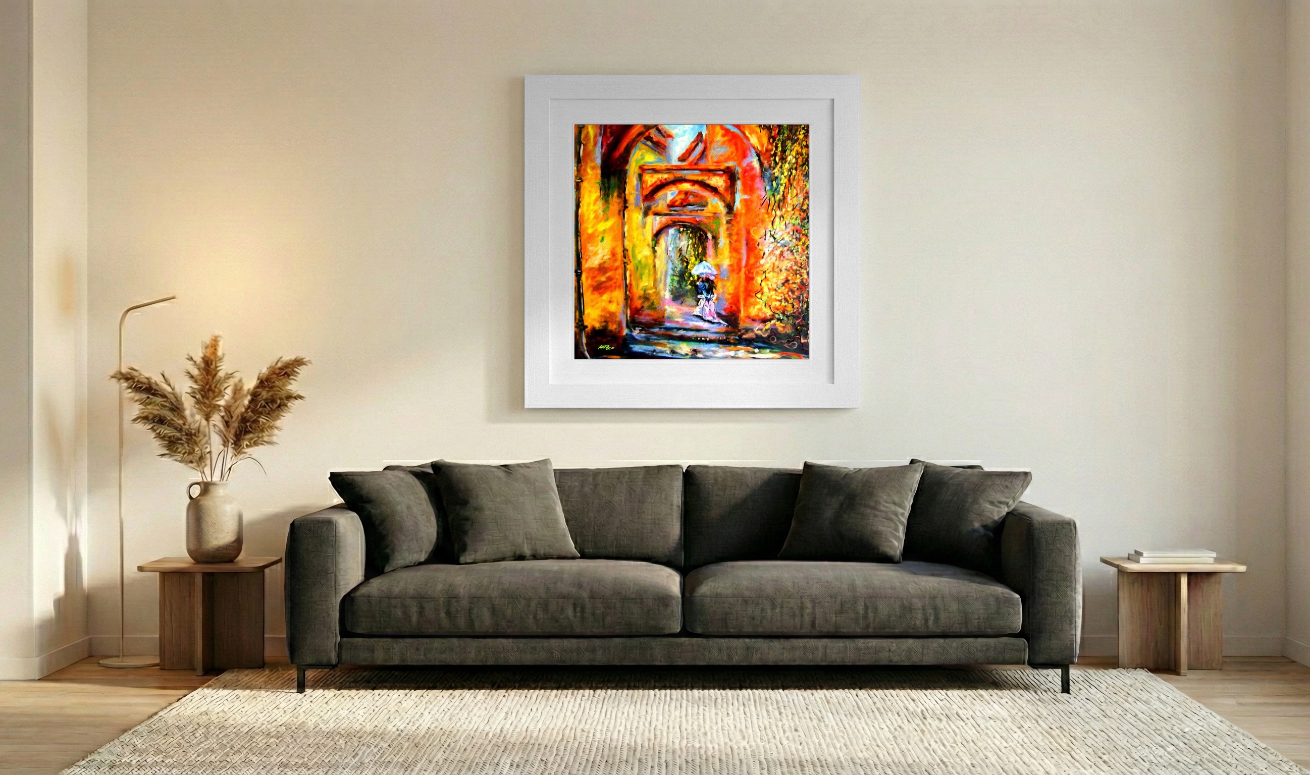 Golden Urban Pathway in Digital — art on the wall, room interior preview 3