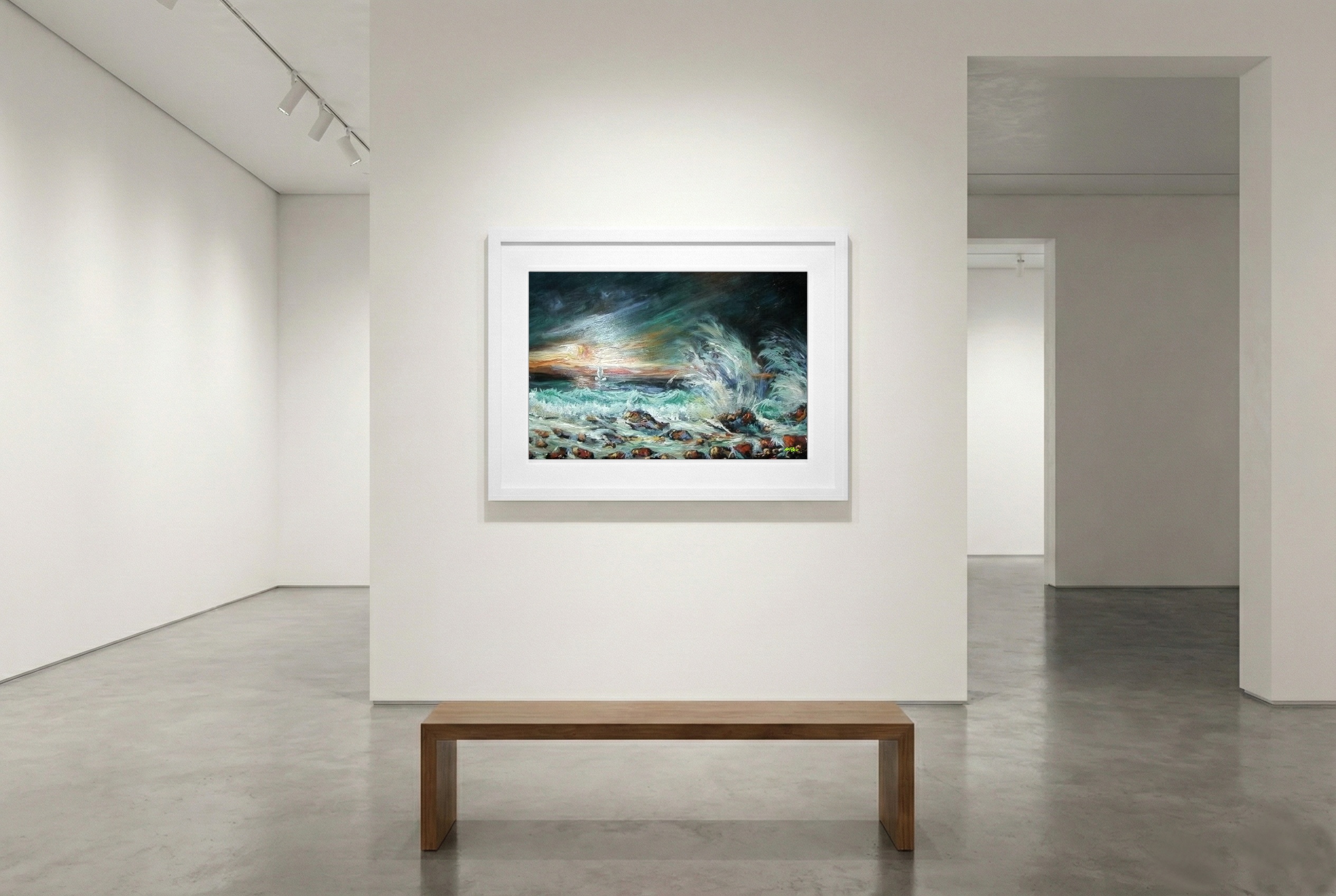 Cerulean and Teal Ocean Scene Digital Art — art on the wall, room interior preview 3