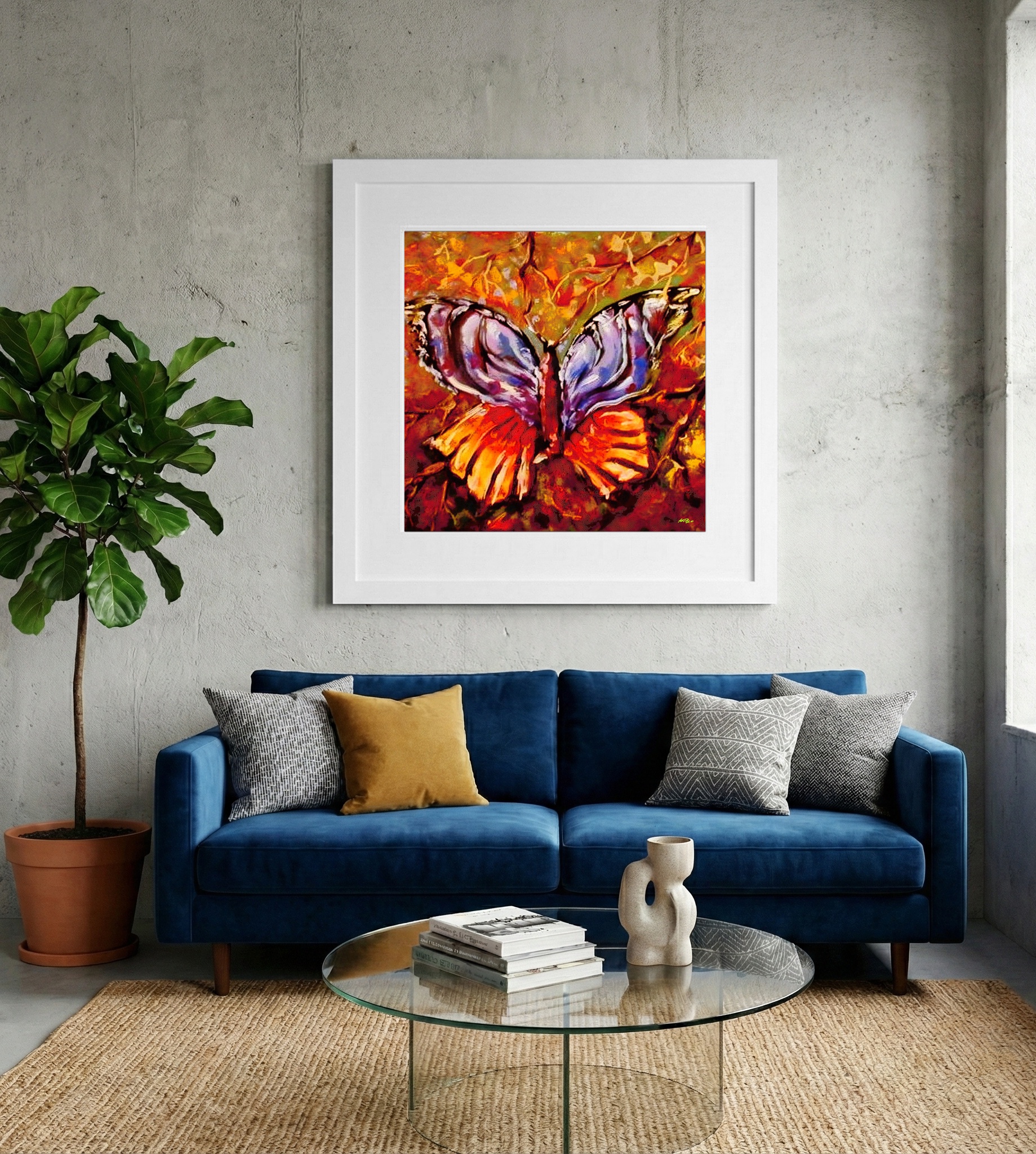 Warm Orange Butterfly Digital Art — art on the wall, room interior preview 2
