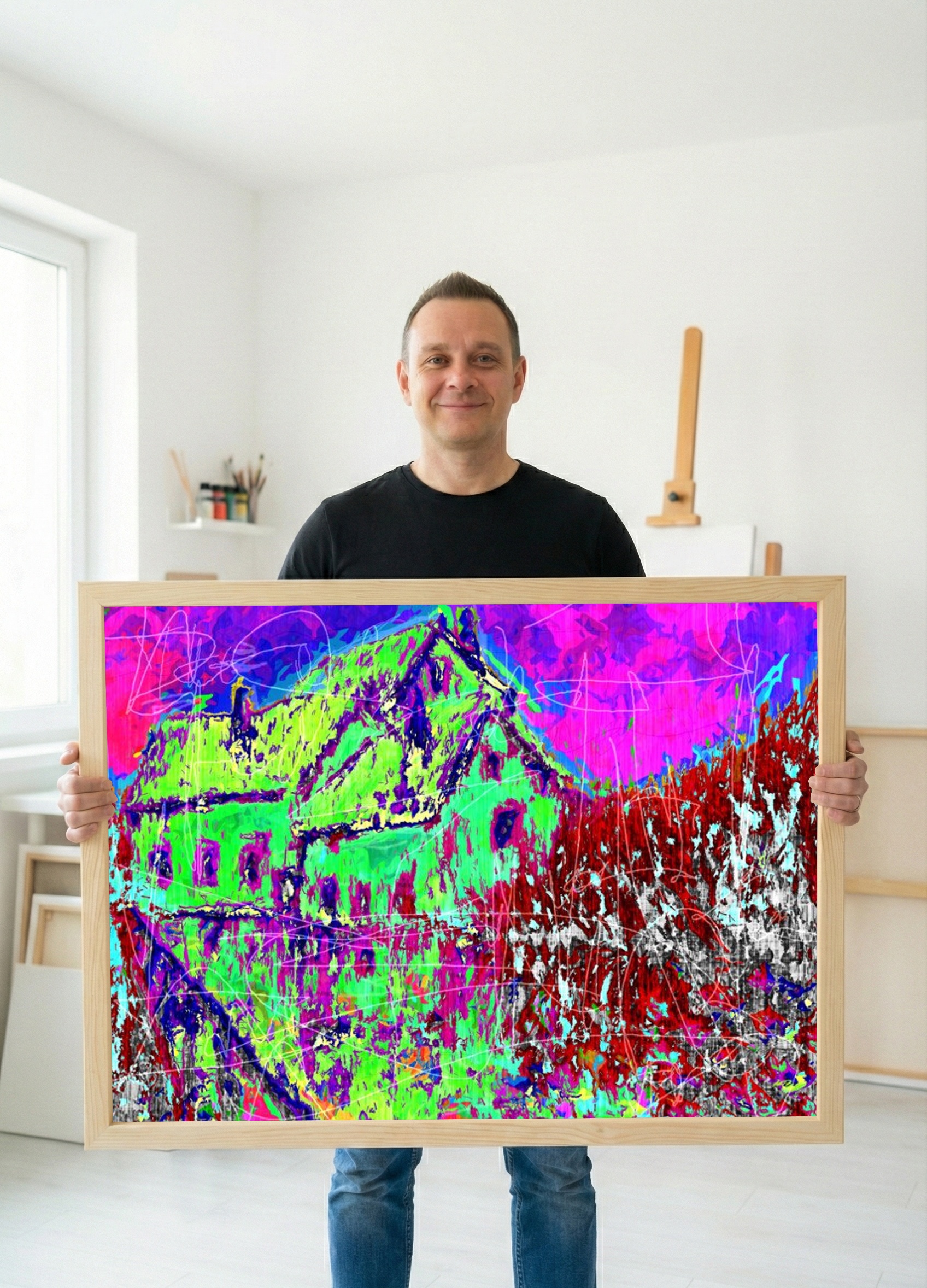 Electric Green Watermill Digital Art — art on the wall, room interior preview 3