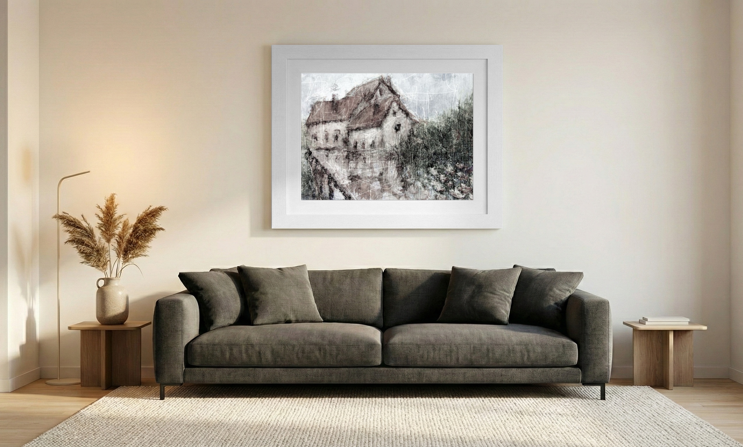 Earthy Tones Watermill Digital Art — art on the wall, room interior preview 1