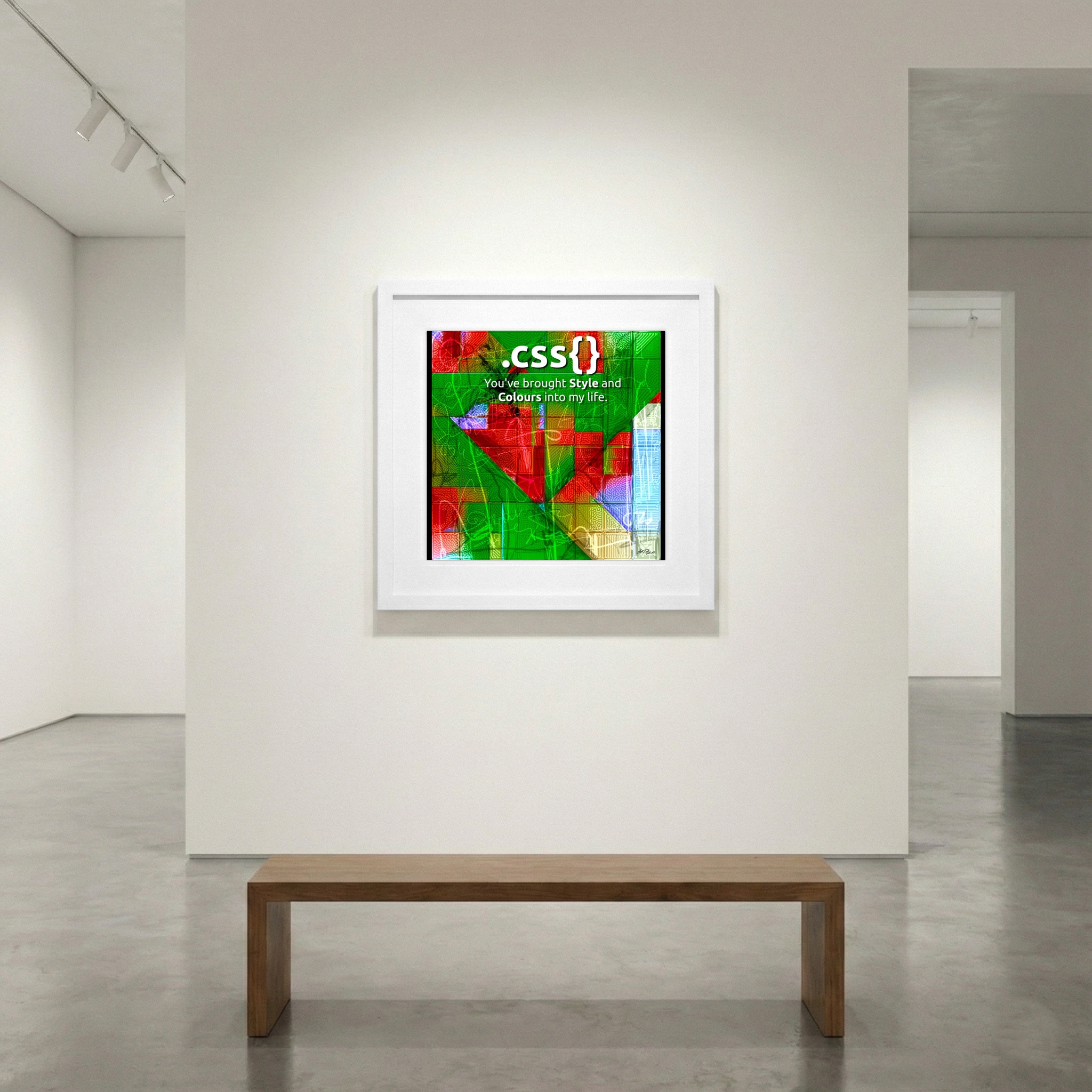 Green and Red Digital Grid Artwork — art on the wall, room interior preview 1