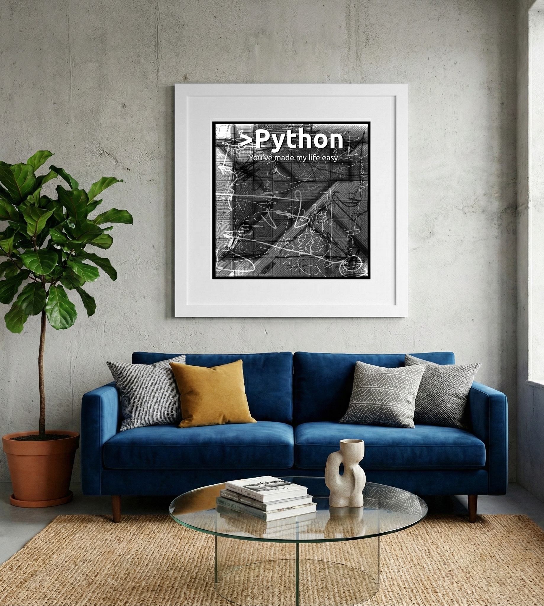 Dynamic Black and White Python Design — art on the wall, room interior preview 2