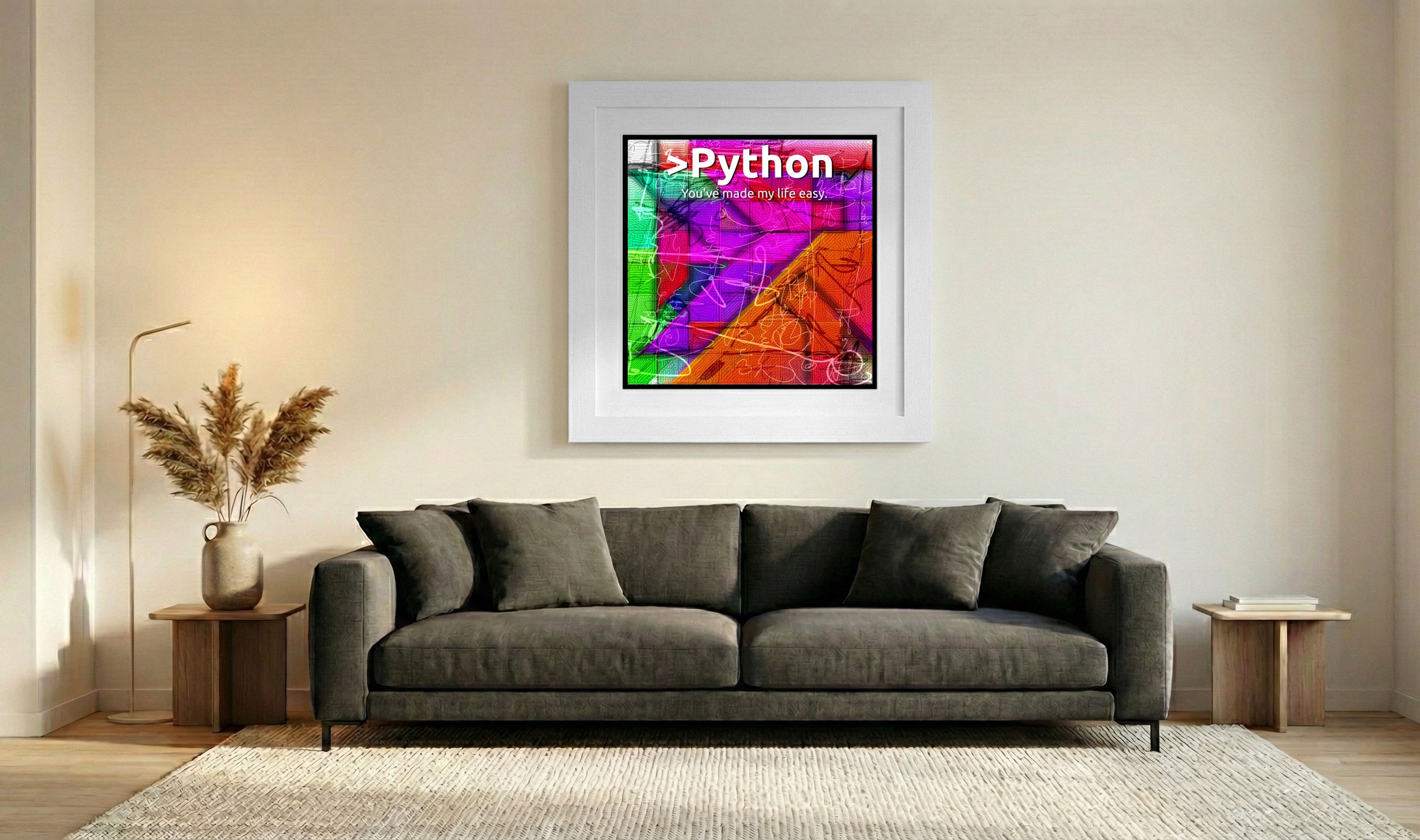 Bright Green and Pink Geometric Art — art on the wall, room interior preview 3