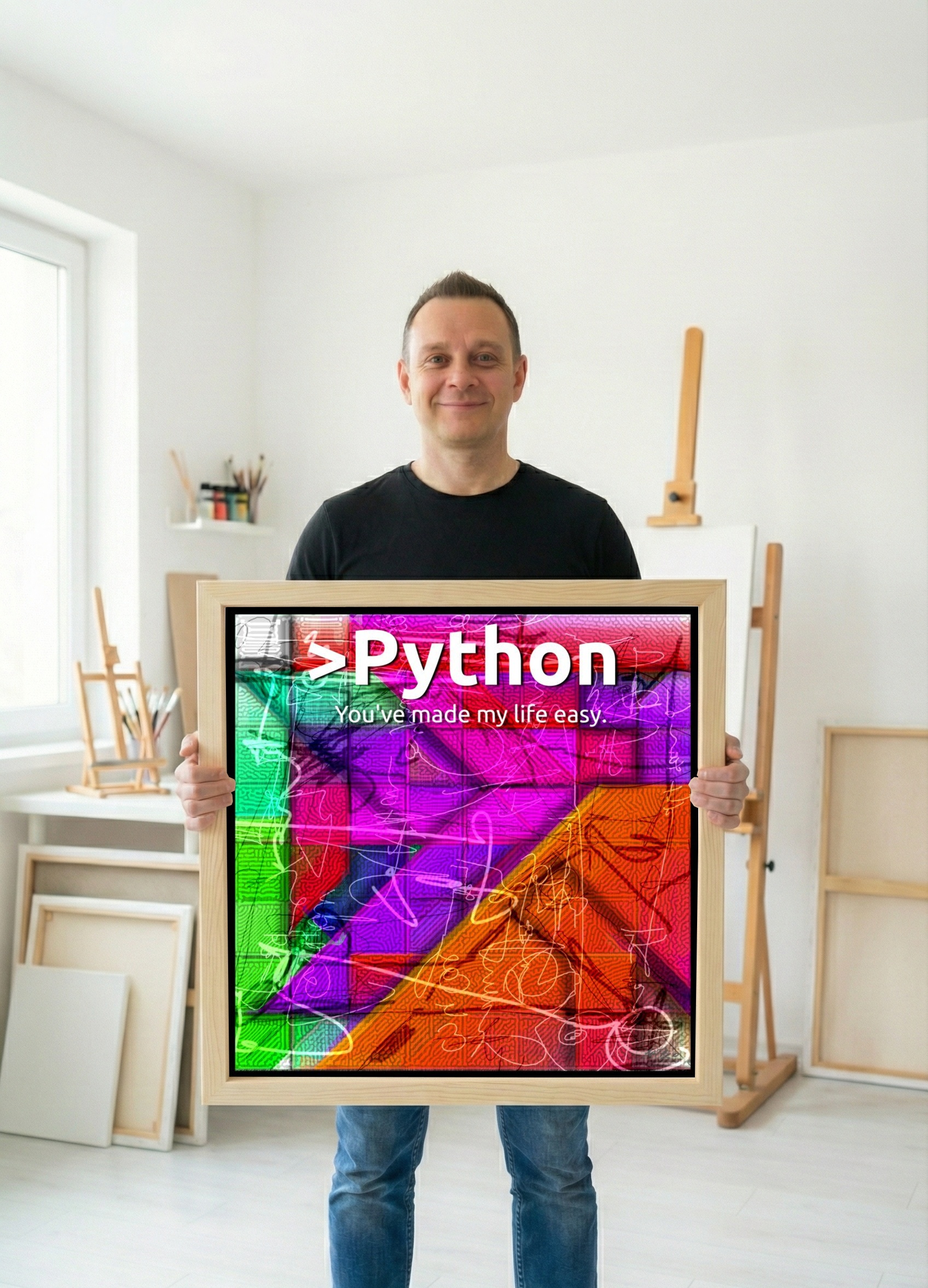 Bright Green and Pink Geometric Art — art on the wall, room interior preview 3