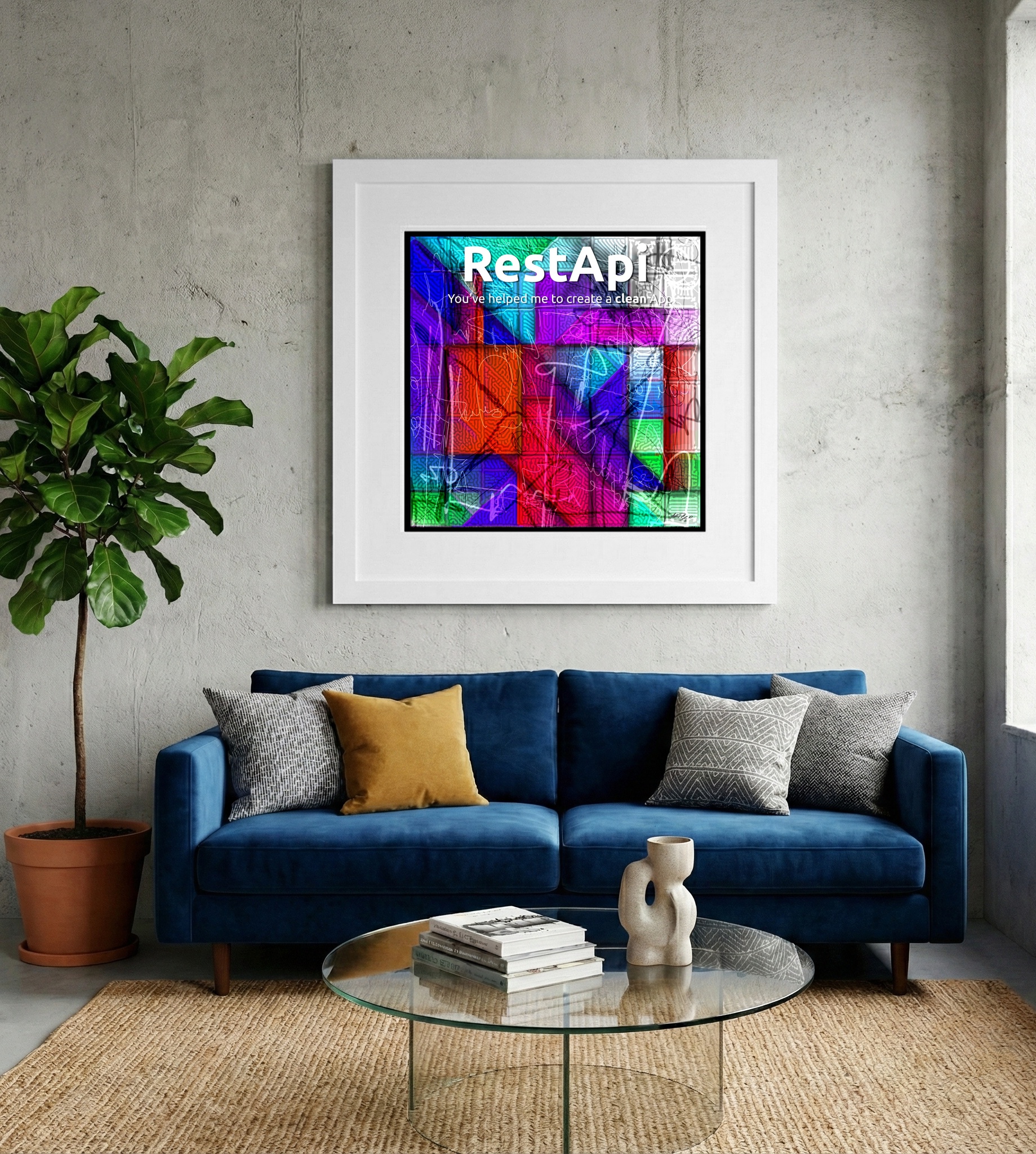 Crimson and Turquoise Geometric Print — art on the wall, room interior preview 2