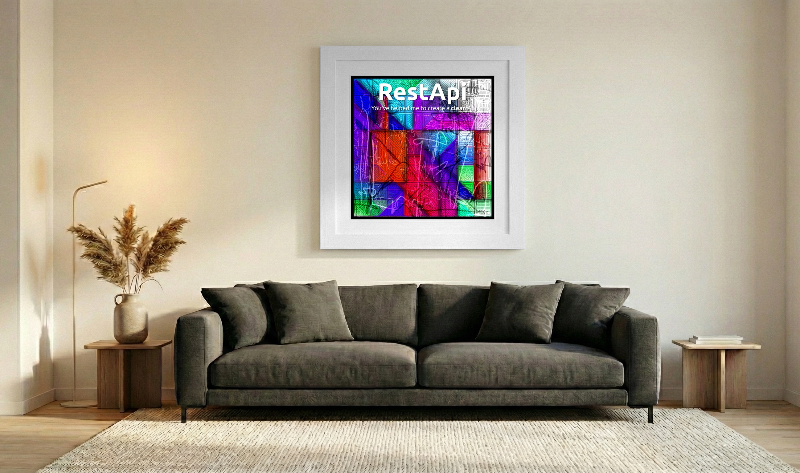 Crimson and Turquoise Geometric Print — art on the wall, room interior preview 3