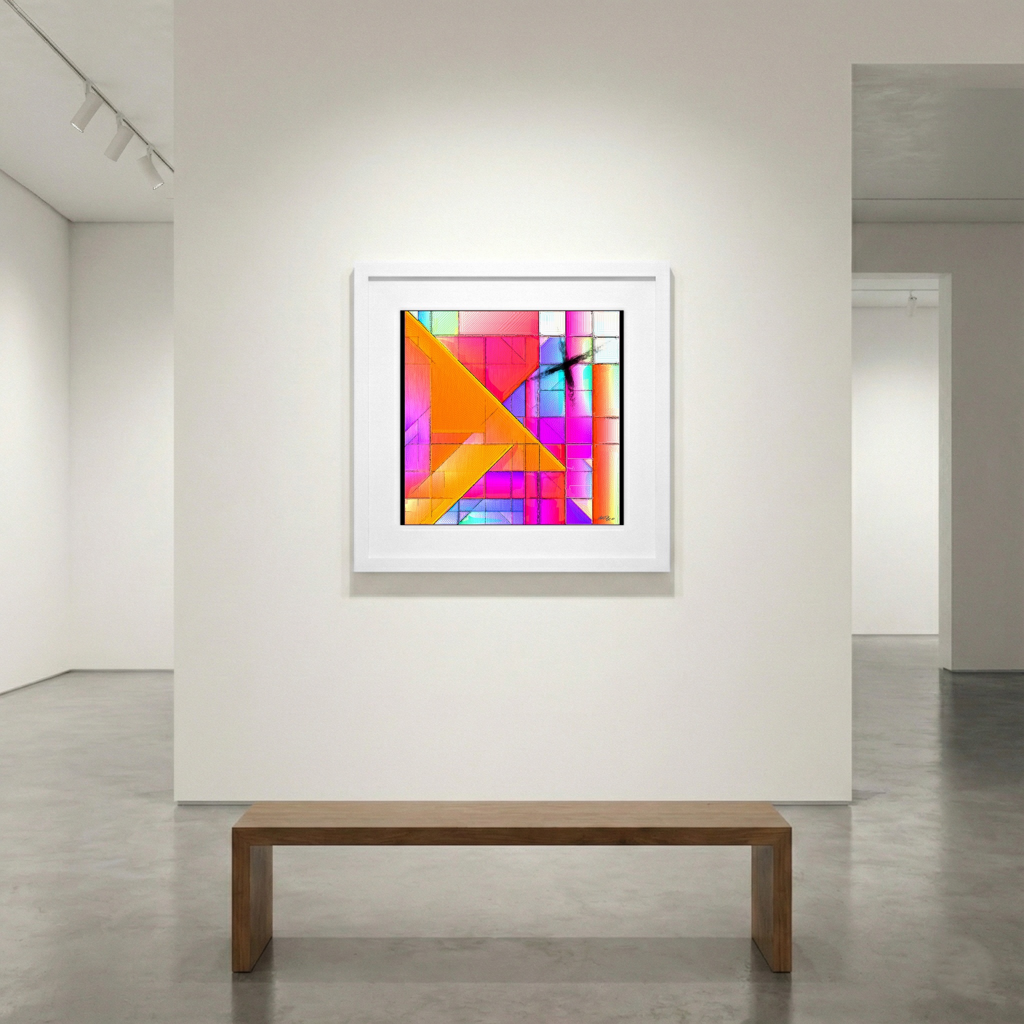 Electric Orange Geometric Digital Art — art on the wall, room interior preview 1
