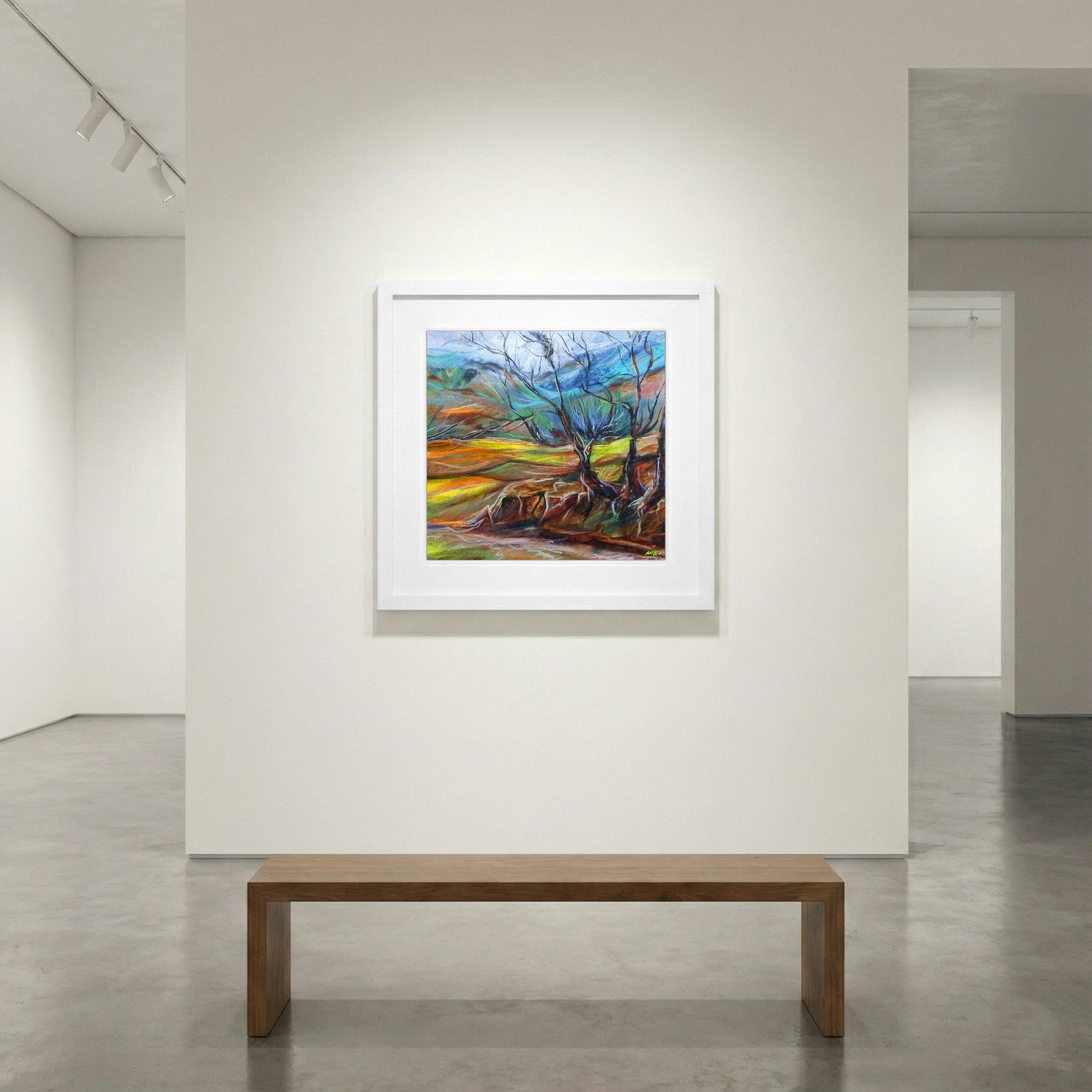 Orange and Green Expansive Landscape — art on the wall, room interior preview 1